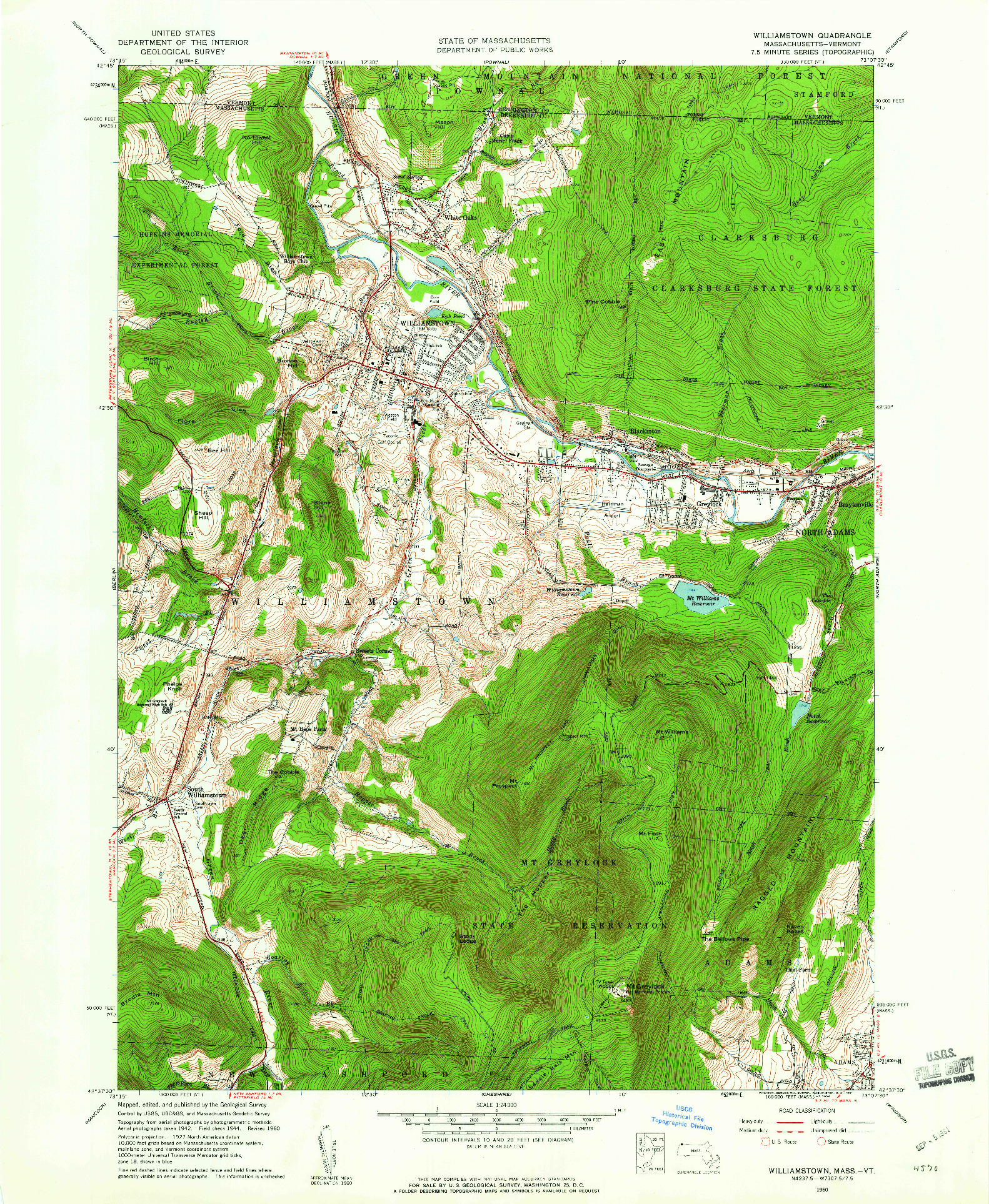 USGS 1:24000-SCALE QUADRANGLE FOR WILLIAMSTOWN, MA 1960
