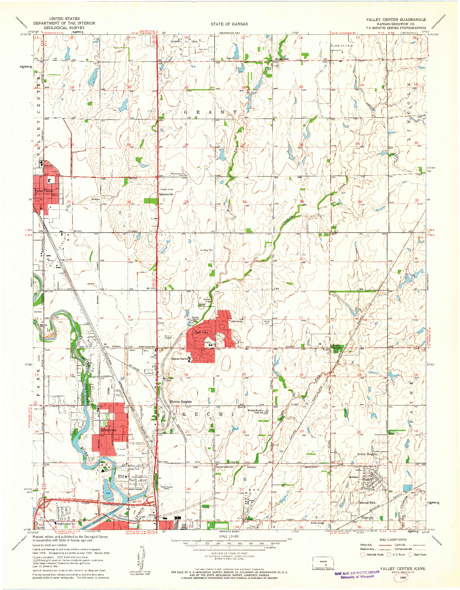 USGS 1:24000-SCALE QUADRANGLE FOR VALLEY CENTER, KS 1960