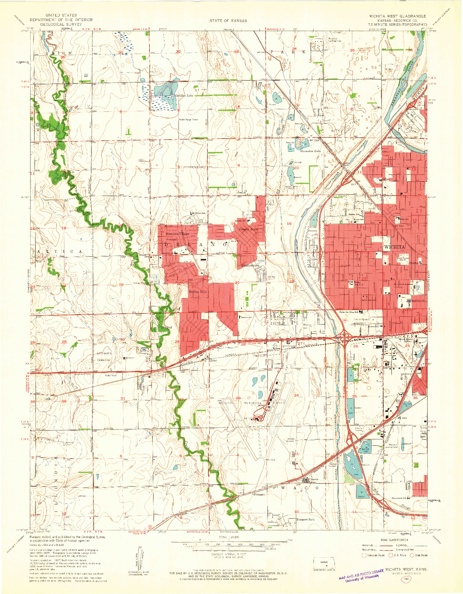 USGS 1:24000-SCALE QUADRANGLE FOR WICHITA WEST, KS 1961