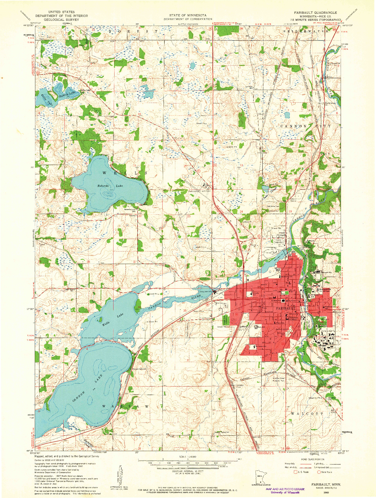 USGS 1:24000-SCALE QUADRANGLE FOR FARIBAULT, MN 1960