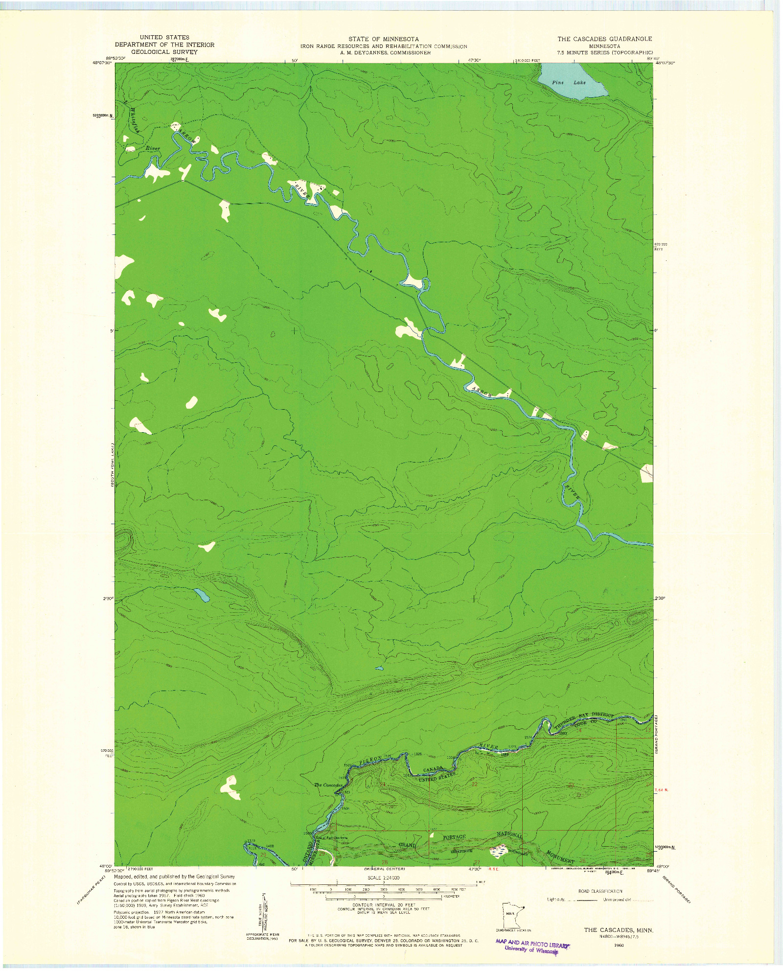 USGS 1:24000-SCALE QUADRANGLE FOR THE CASCADES, MN 1960