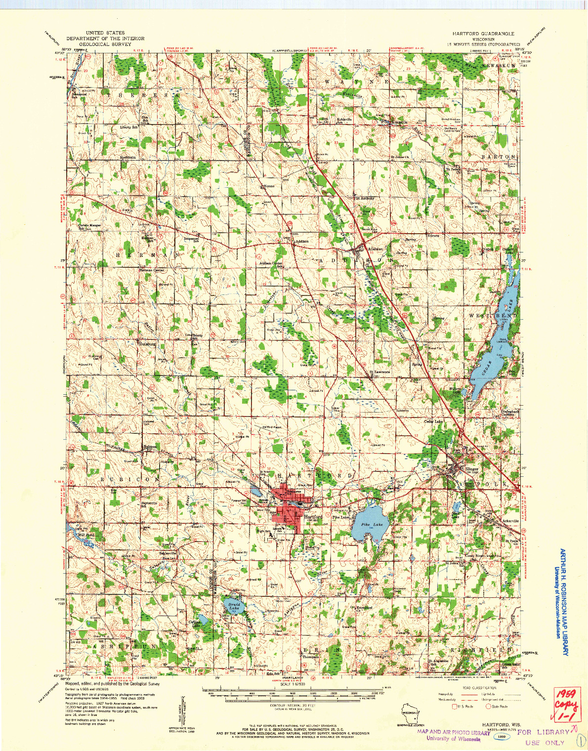 USGS 1:62500-SCALE QUADRANGLE FOR HARTFORD, WI 1959