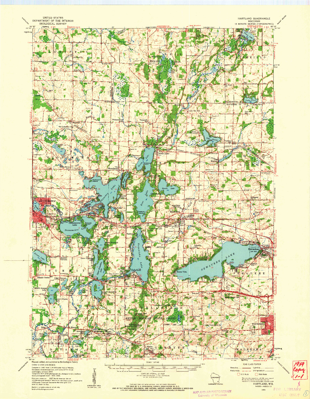 USGS 1:62500-SCALE QUADRANGLE FOR HARTLAND, WI 1959