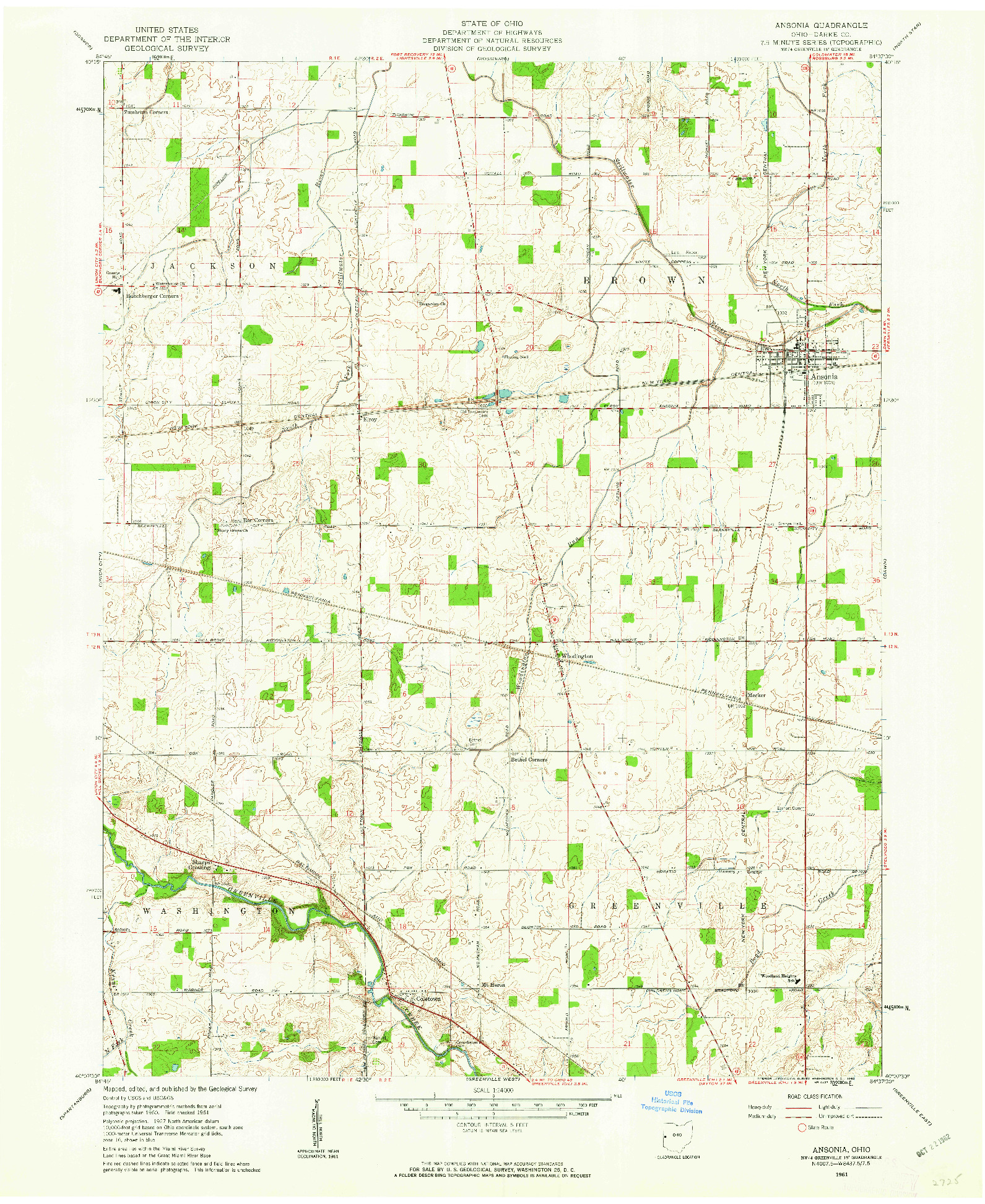 USGS 1:24000-SCALE QUADRANGLE FOR ANSONIA, OH 1961