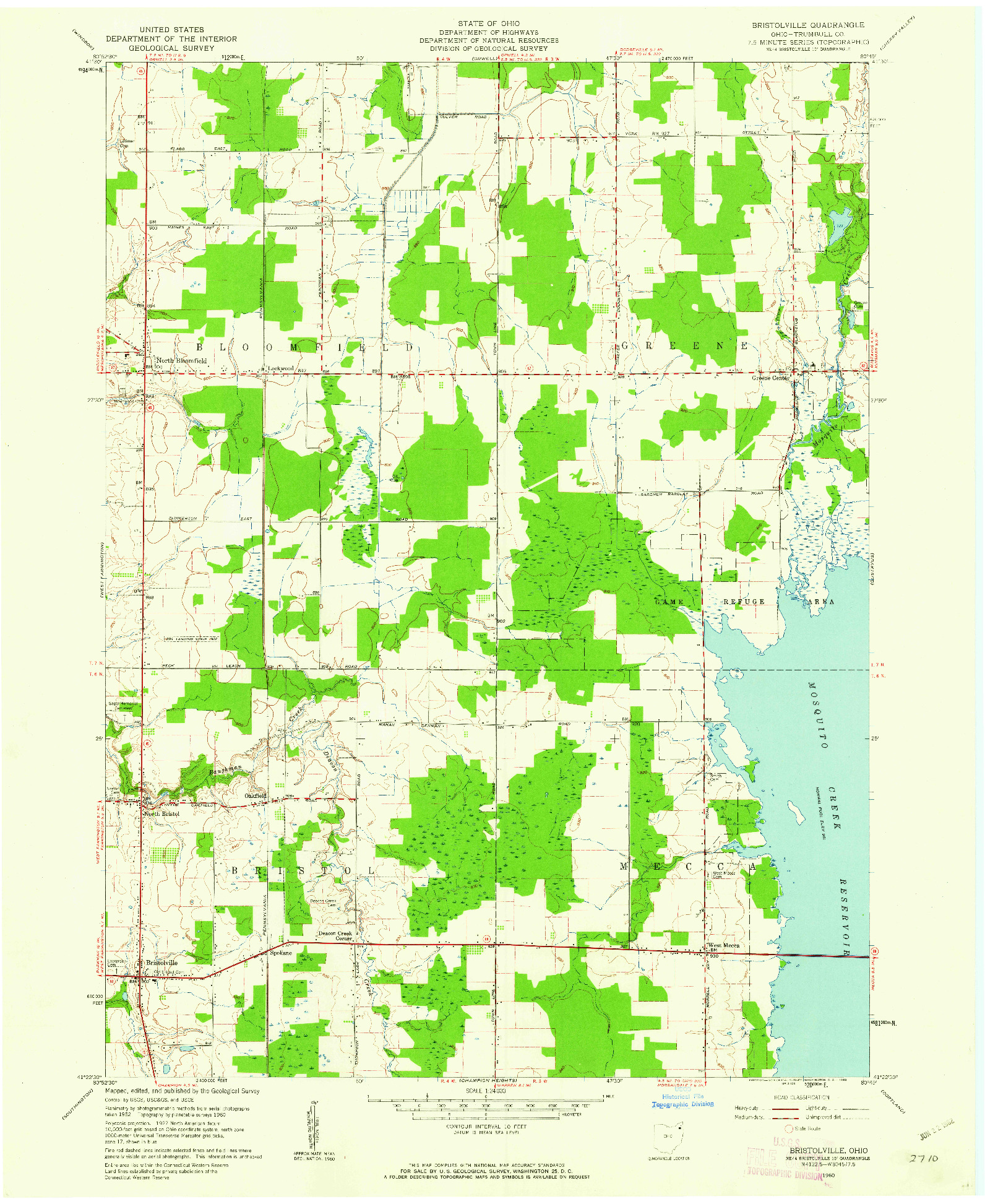 USGS 1:24000-SCALE QUADRANGLE FOR BRISTOLVILLE, OH 1960