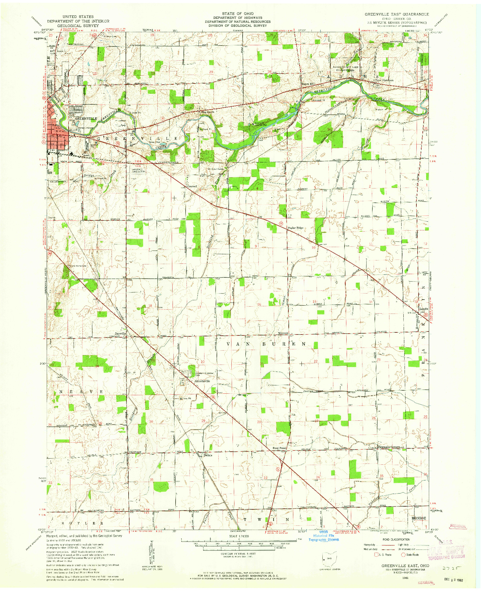 USGS 1:24000-SCALE QUADRANGLE FOR GREENVILLE EAST, OH 1961