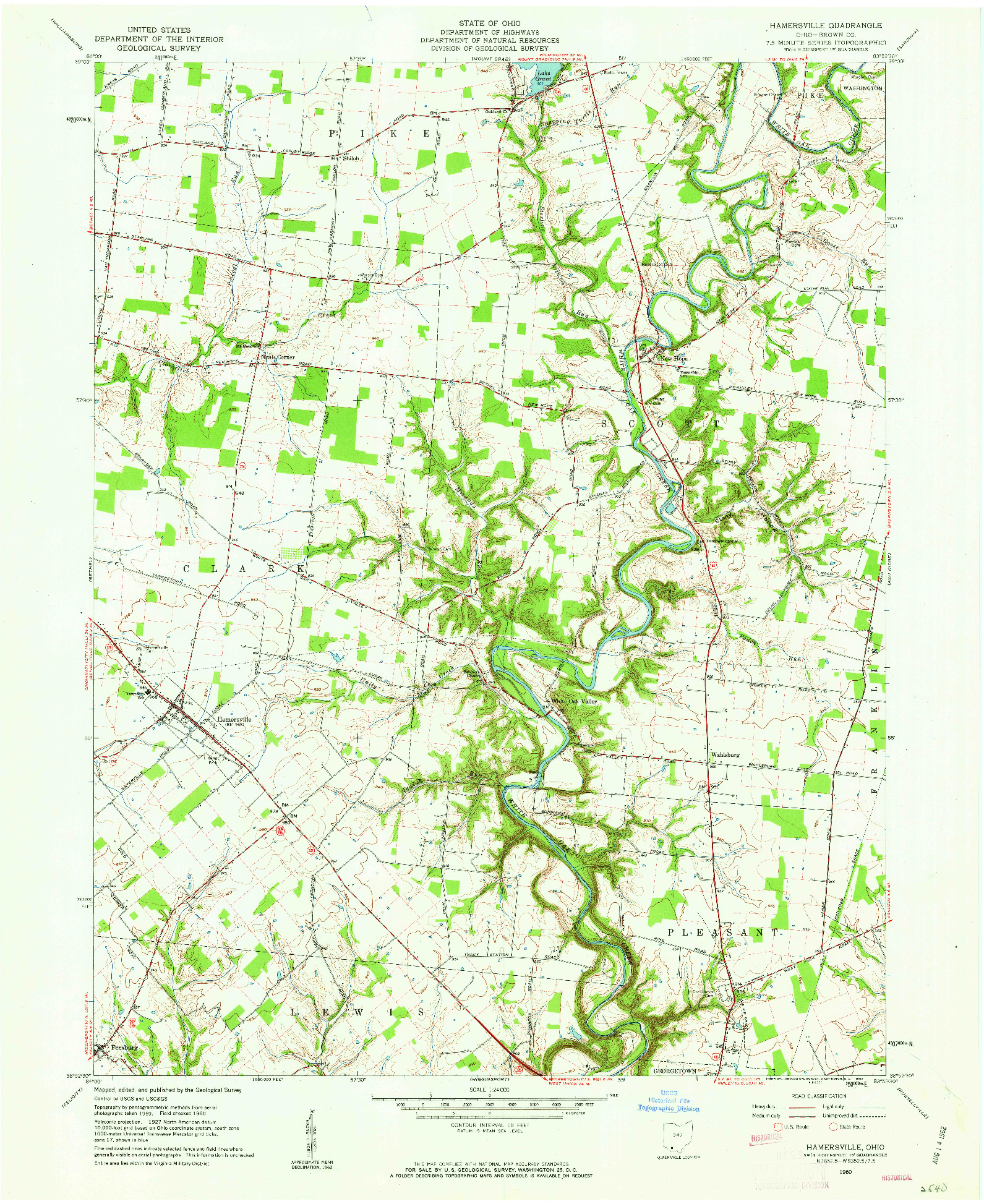 USGS 1:24000-SCALE QUADRANGLE FOR HAMERSVILLE, OH 1960