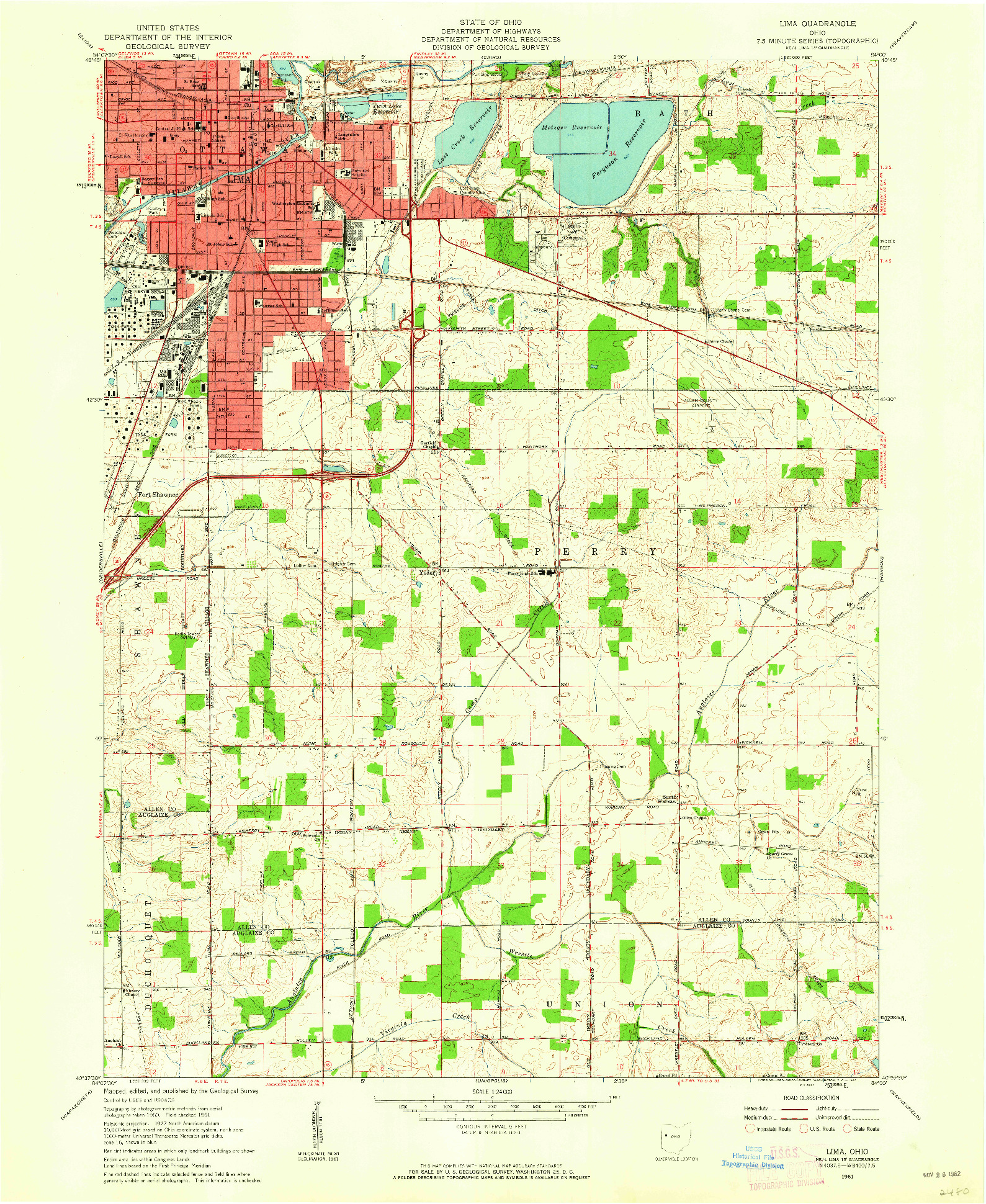 USGS 1:24000-SCALE QUADRANGLE FOR LIMA, OH 1961