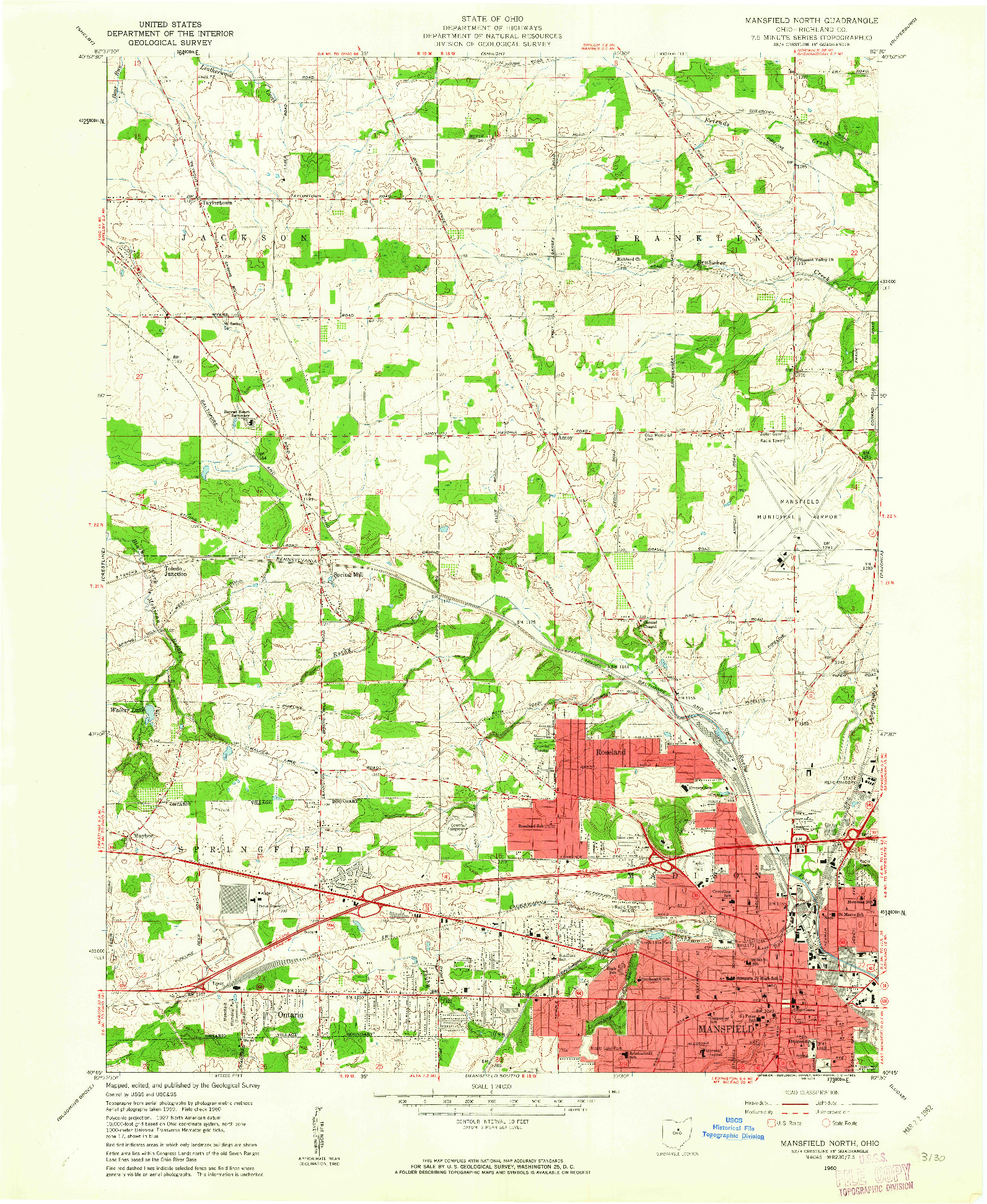 USGS 1:24000-SCALE QUADRANGLE FOR MANSFIELD NORTH, OH 1960