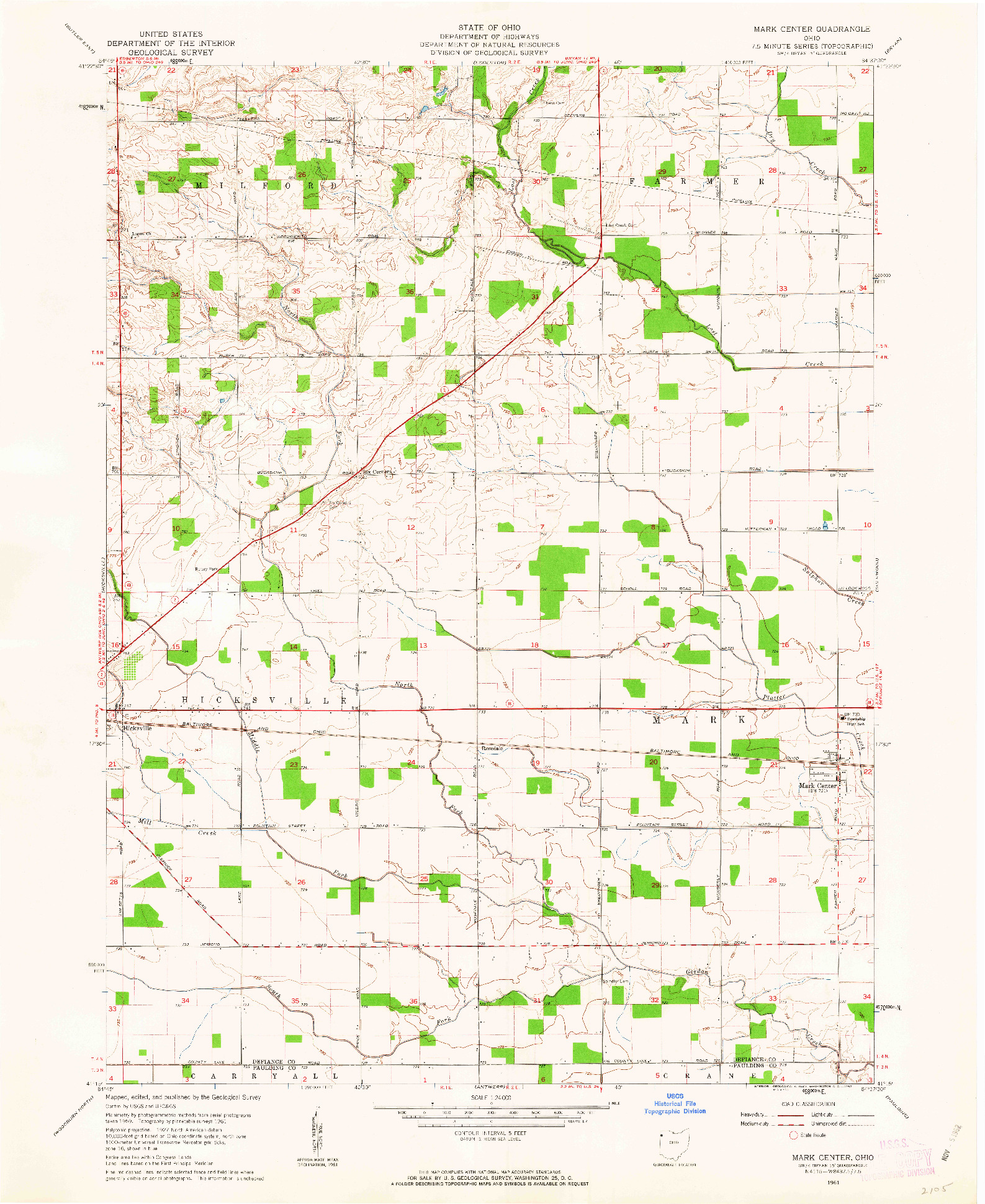 USGS 1:24000-SCALE QUADRANGLE FOR MARK CENTER, OH 1961