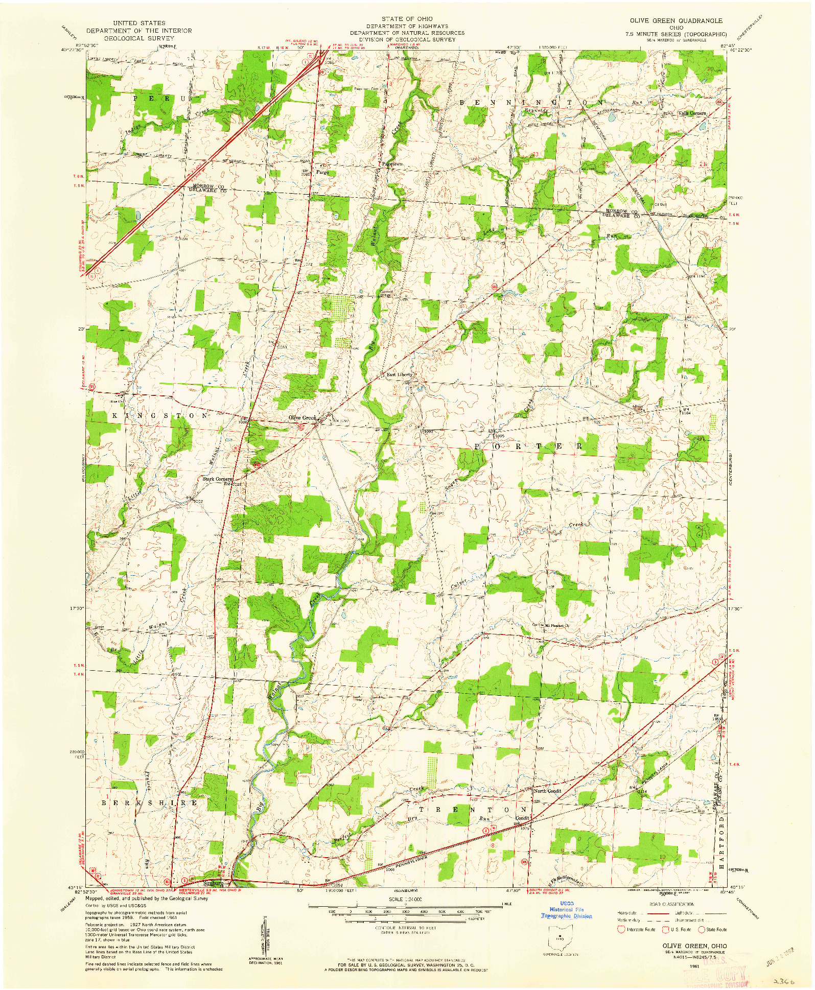 USGS 1:24000-SCALE QUADRANGLE FOR OLIVE GREEN, OH 1961