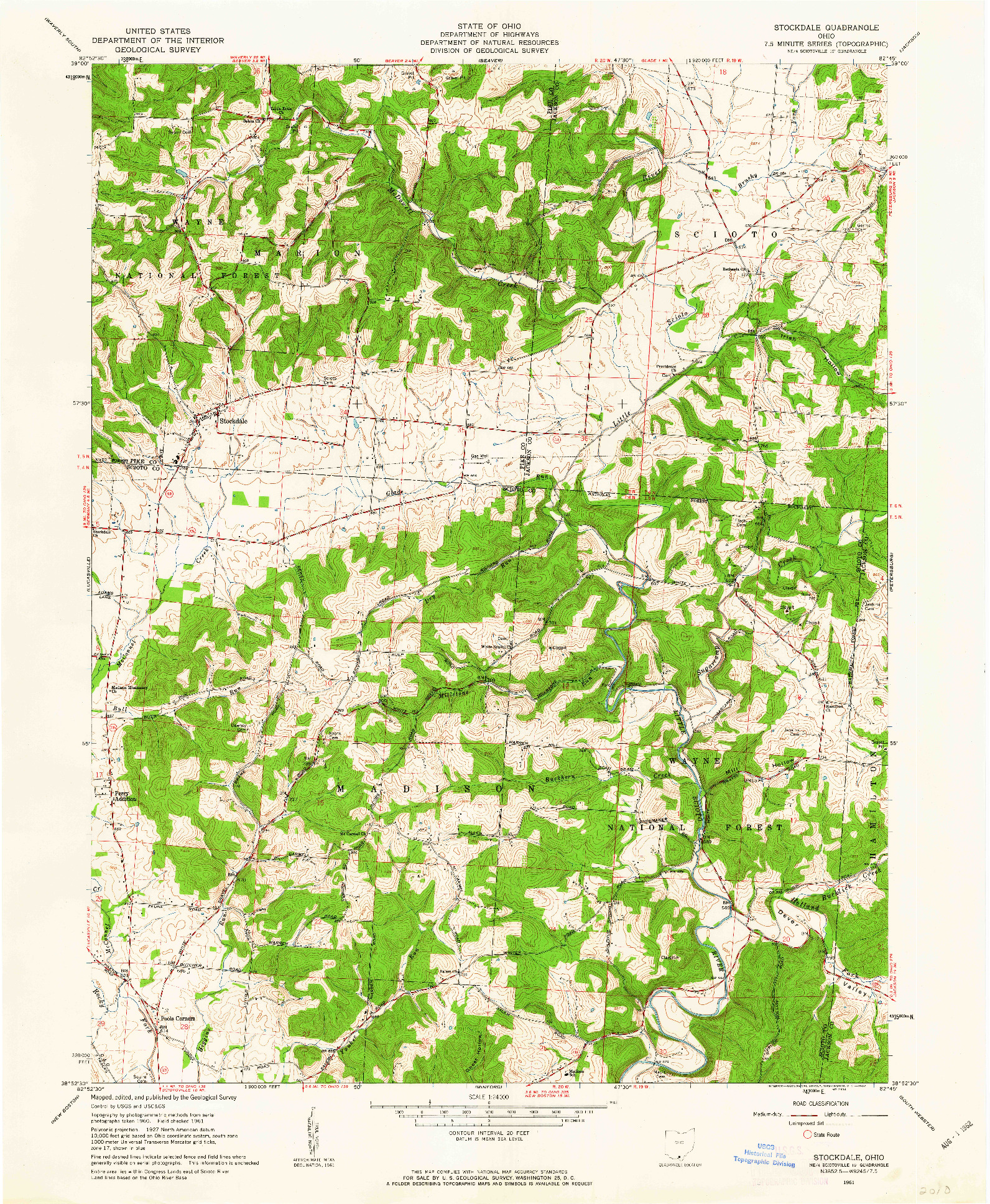 USGS 1:24000-SCALE QUADRANGLE FOR STOCKDALE, OH 1961