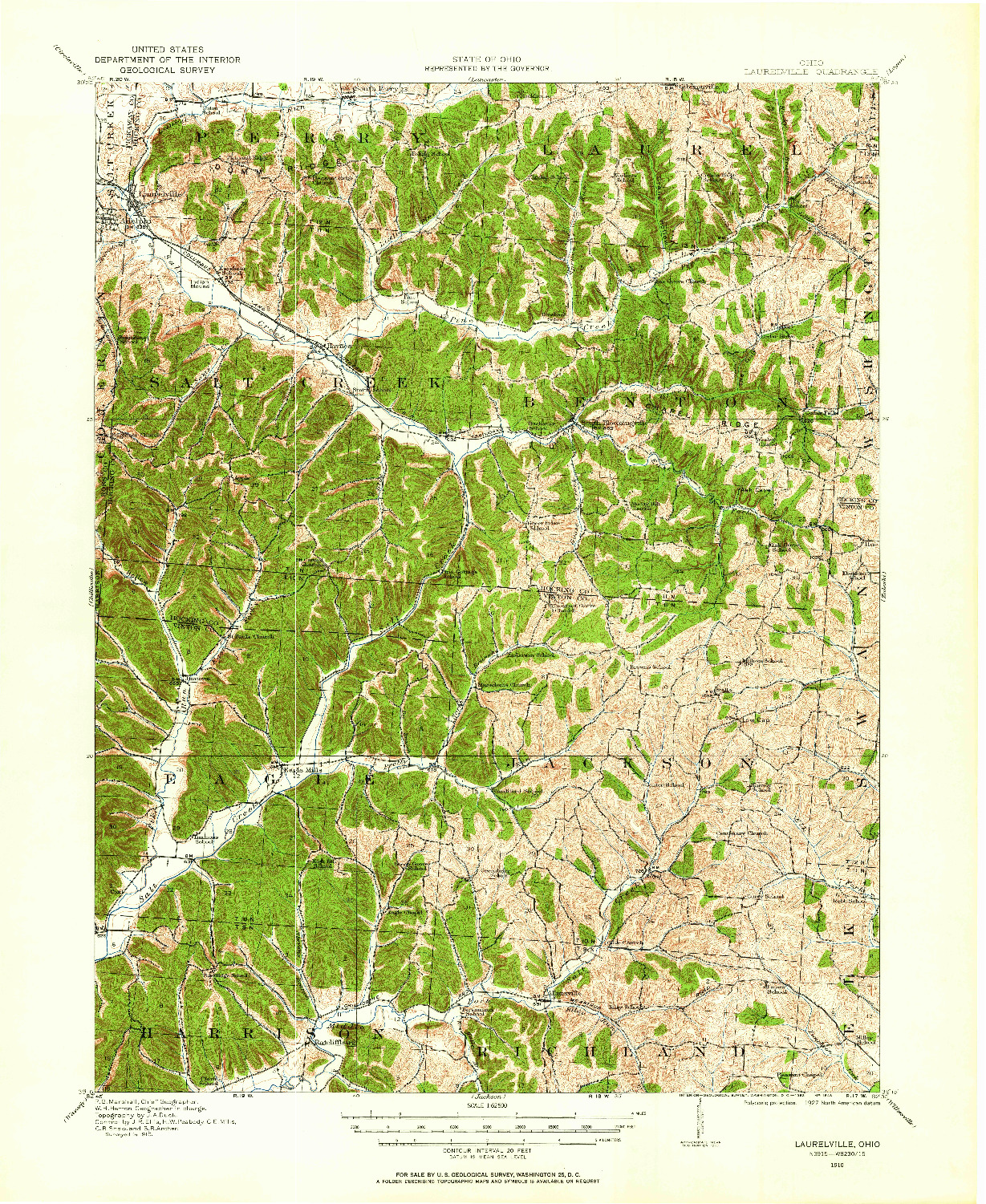 USGS 1:62500-SCALE QUADRANGLE FOR LAURELVILLE, OH 1910
