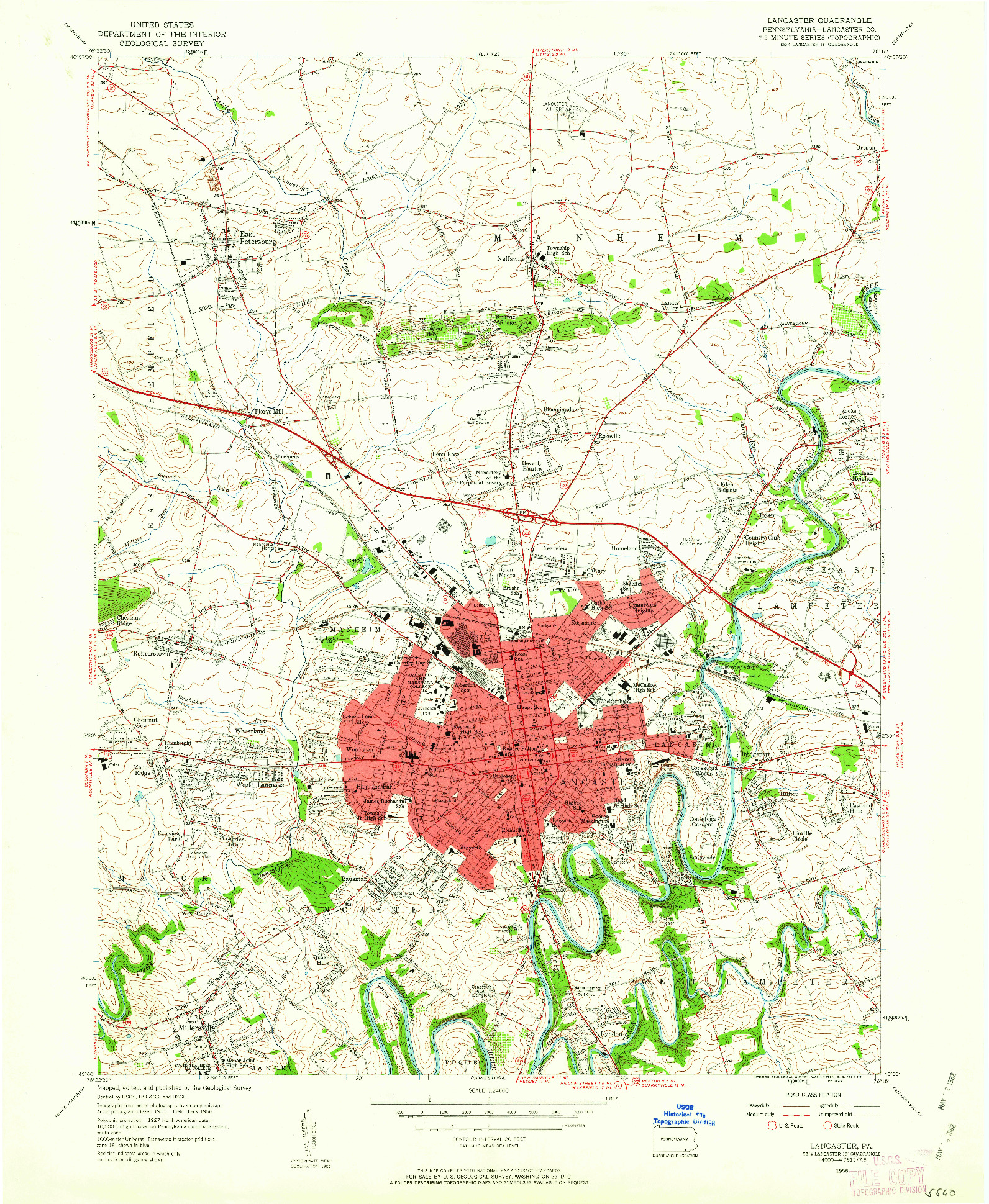 USGS 1:24000-SCALE QUADRANGLE FOR LANCASTER, PA 1956