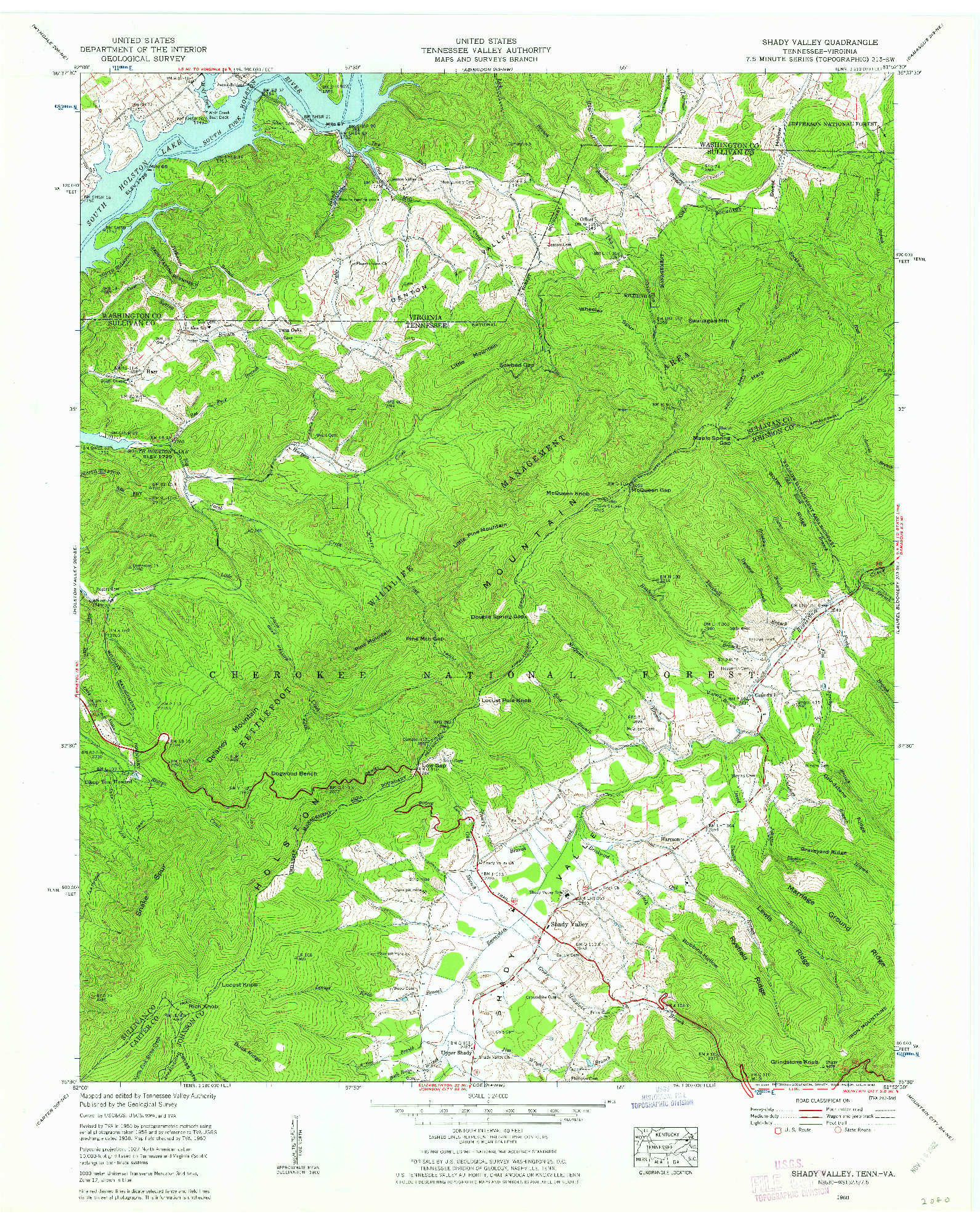 USGS 1:24000-SCALE QUADRANGLE FOR SHADY VALLEY, TN 1960