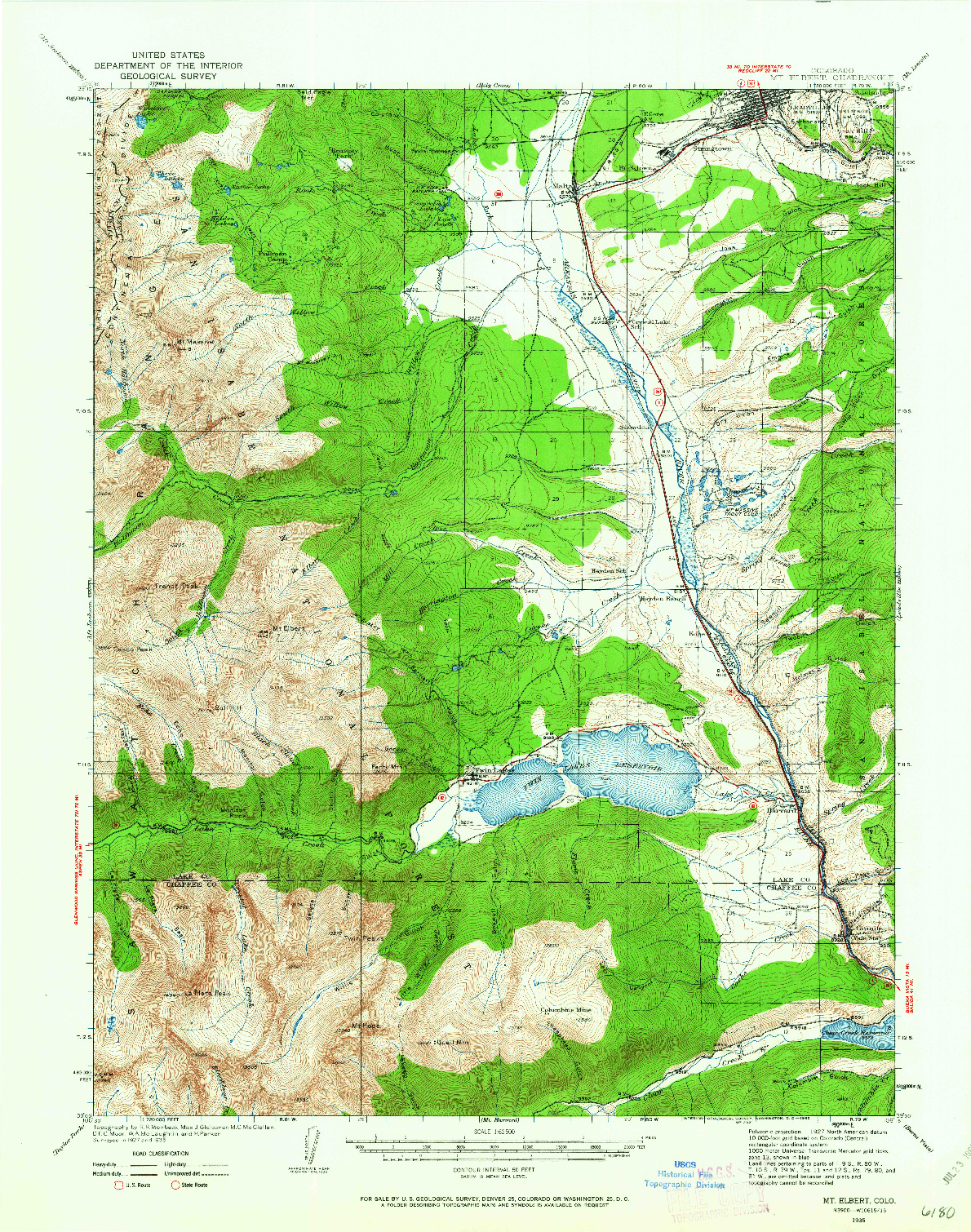 USGS 1:62500-SCALE QUADRANGLE FOR MT ELBERT, CO 1935