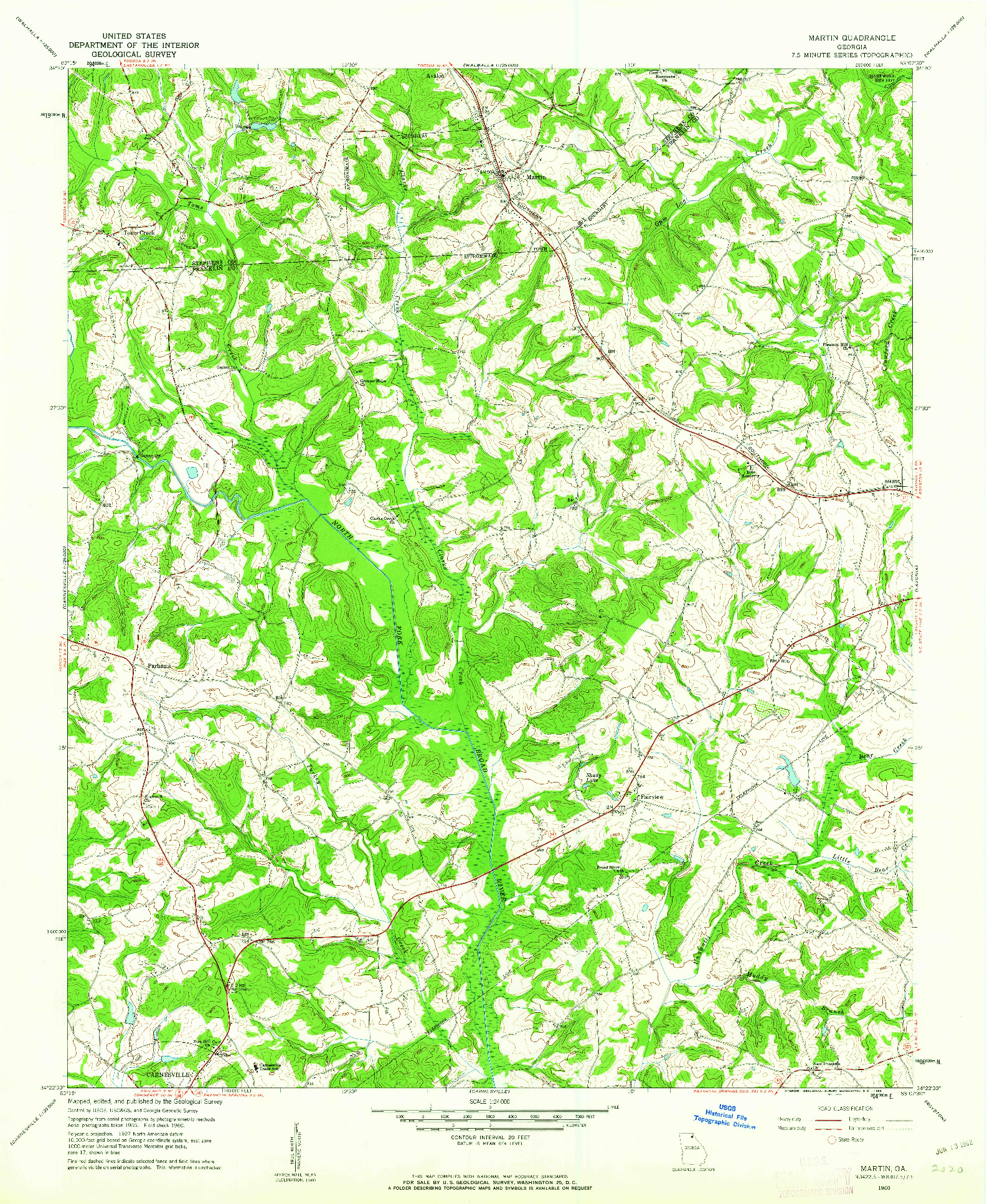 USGS 1:24000-SCALE QUADRANGLE FOR MARTIN, GA 1960