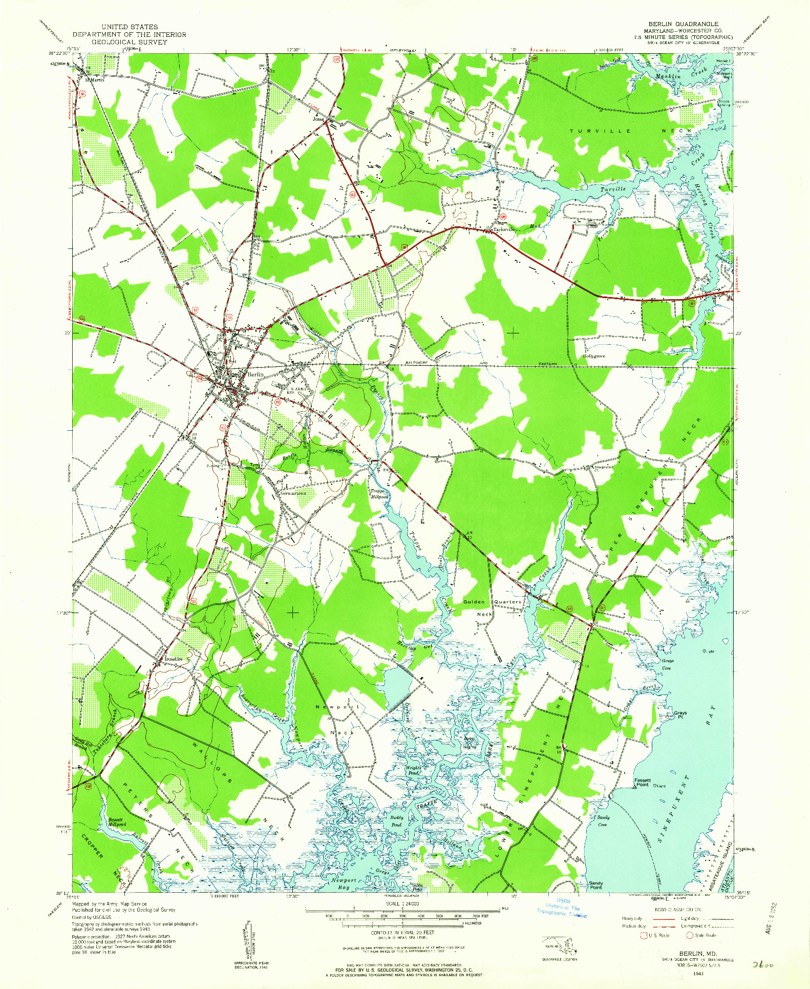 USGS 1:24000-SCALE QUADRANGLE FOR BERLIN, MD 1943