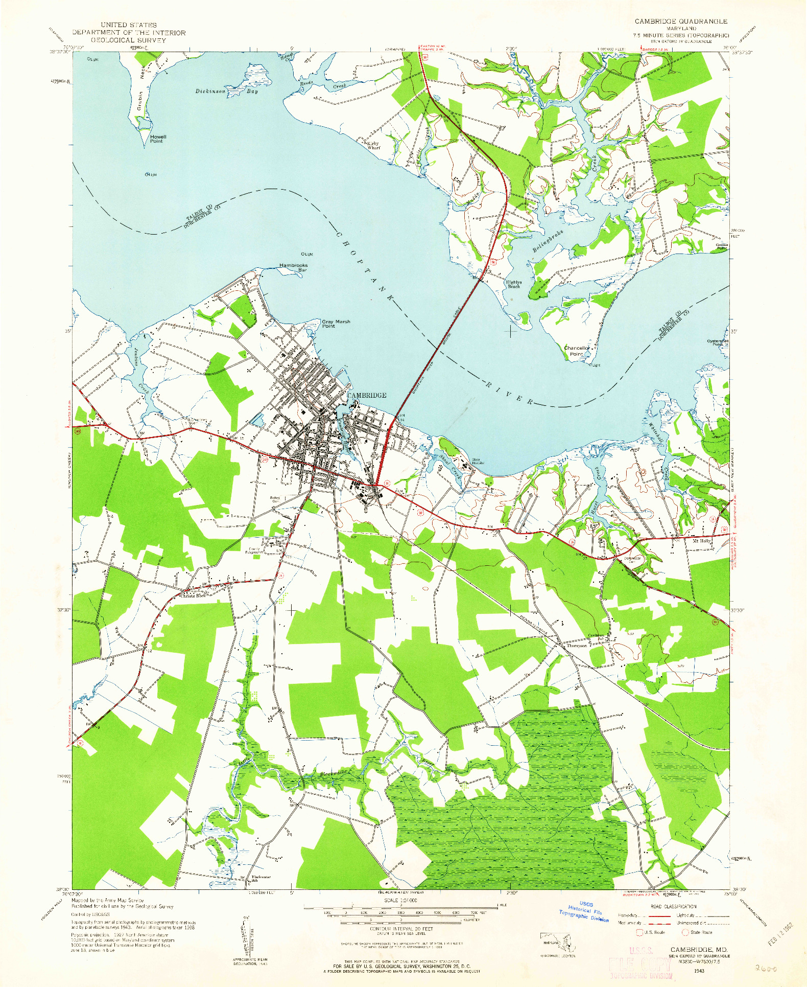 USGS 1:24000-SCALE QUADRANGLE FOR CAMBRIDGE, MD 1943