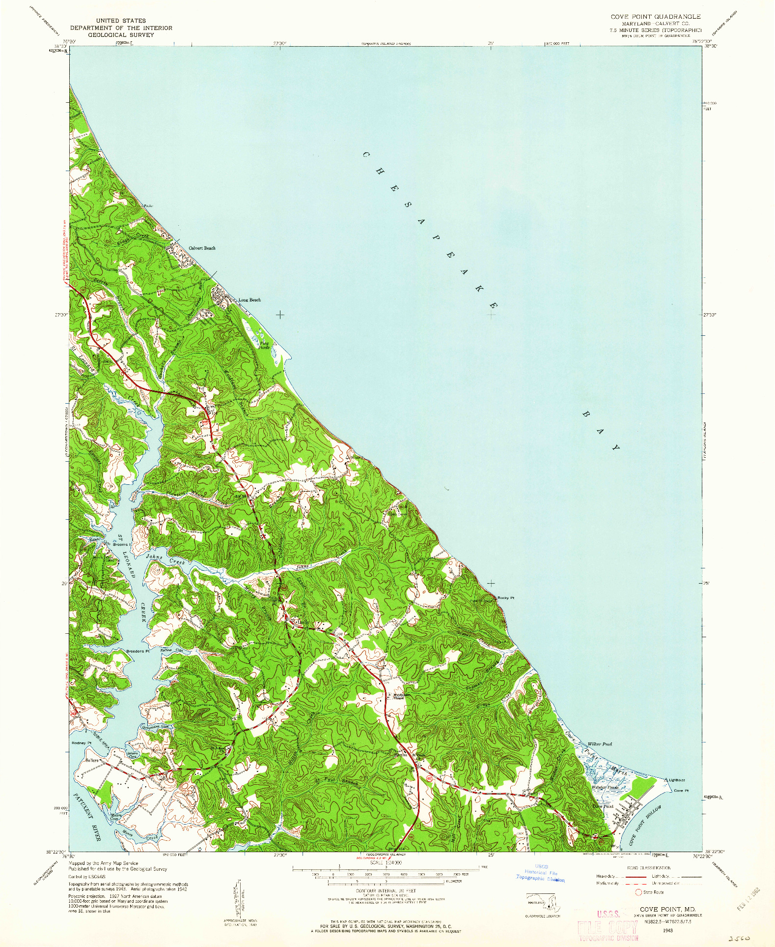 USGS 1:24000-SCALE QUADRANGLE FOR COVE POINT, MD 1943