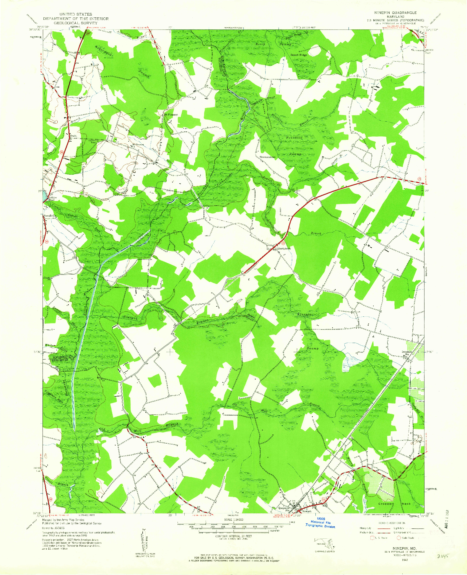 USGS 1:24000-SCALE QUADRANGLE FOR NINEPIN, MD 1942