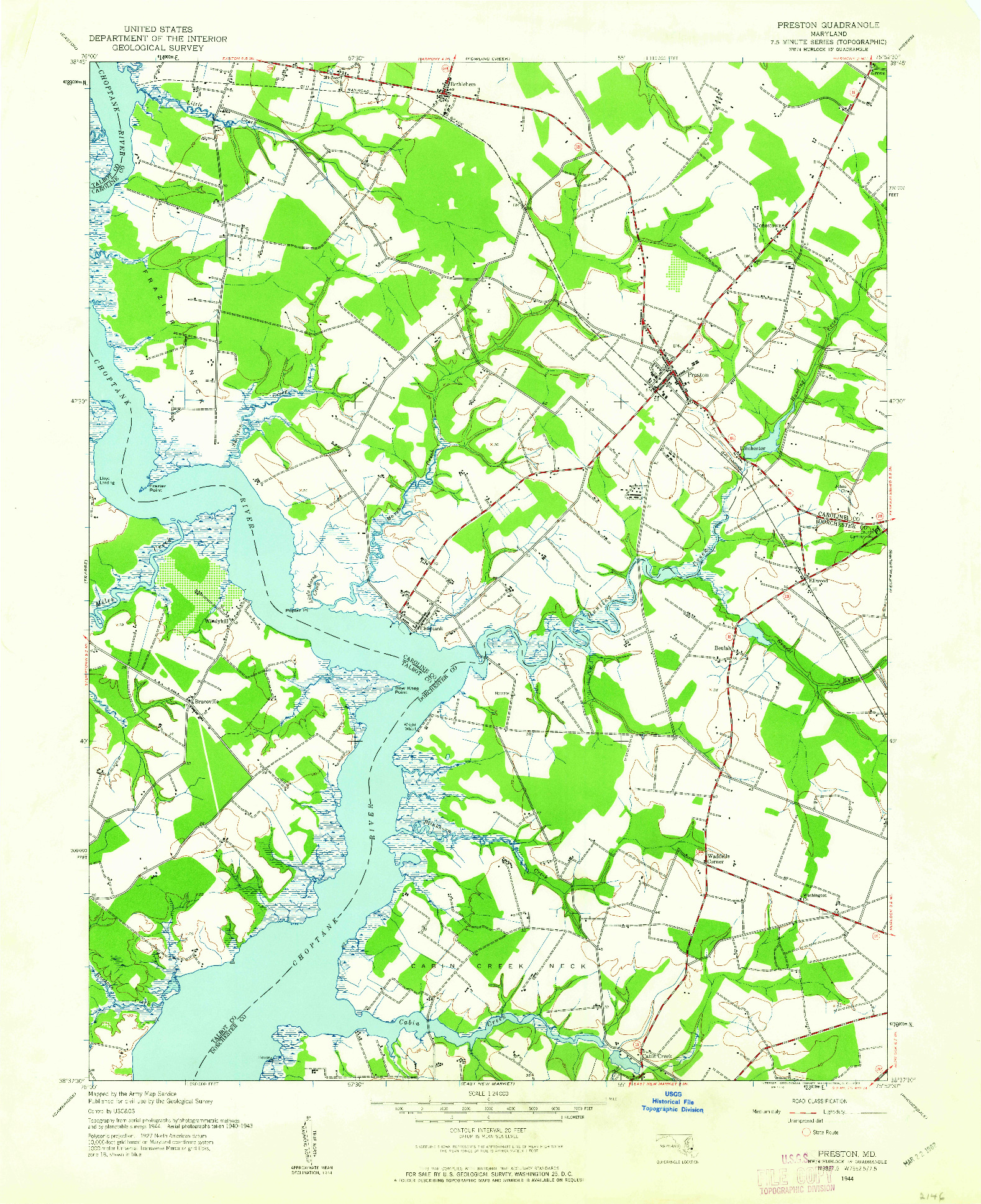 USGS 1:24000-SCALE QUADRANGLE FOR PRESTON, MD 1944