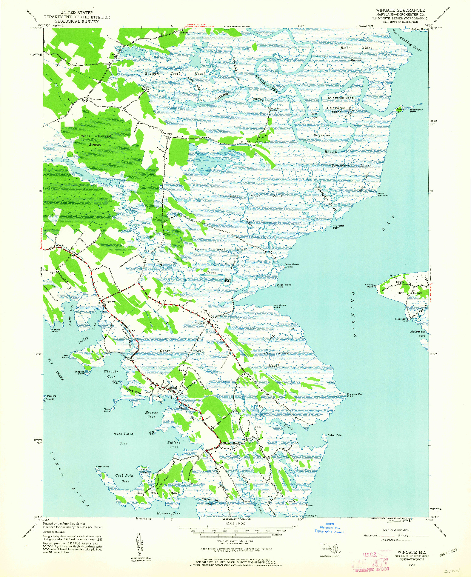 USGS 1:24000-SCALE QUADRANGLE FOR WINGATE, MD 1942