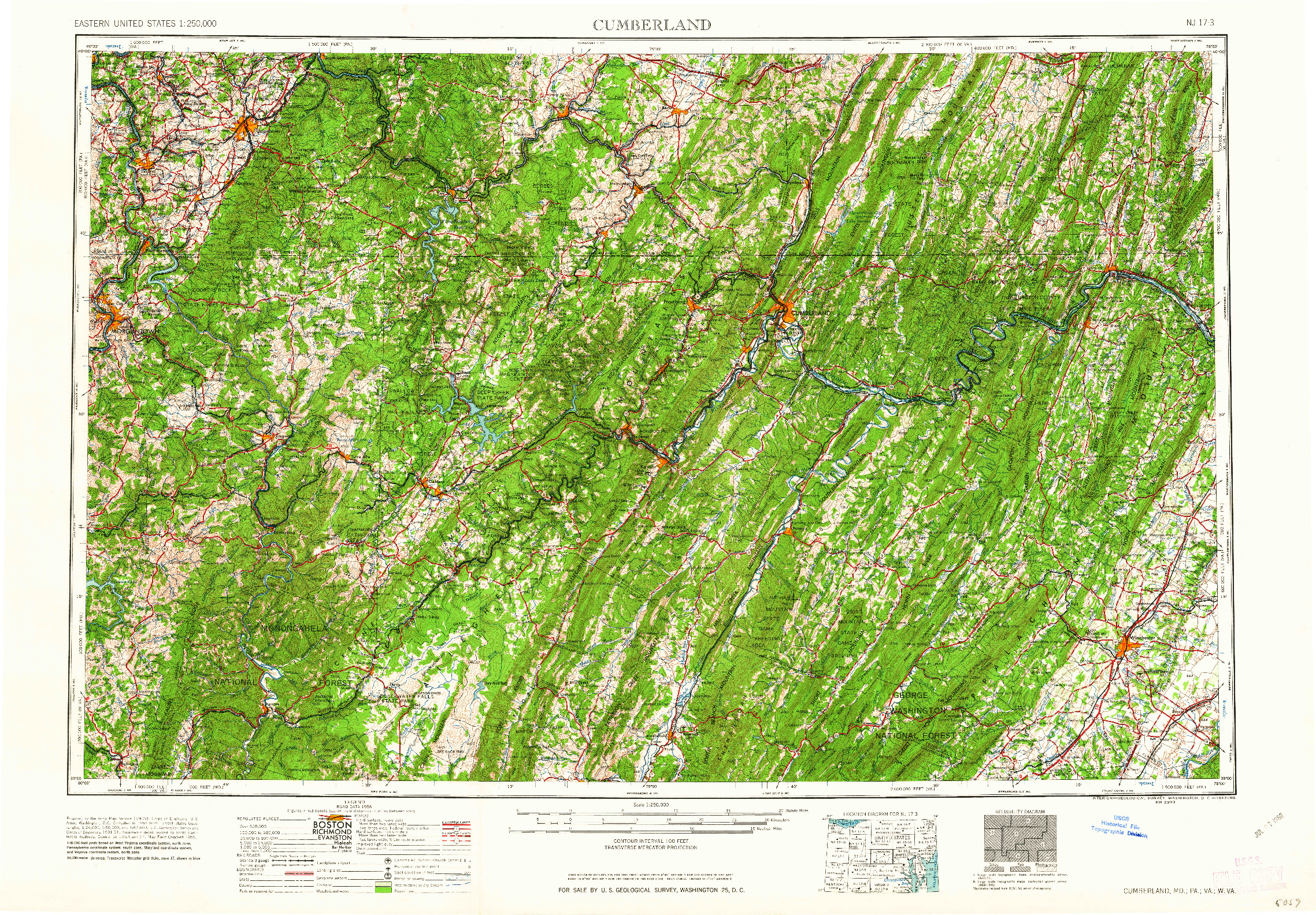 USGS 1:250000-SCALE QUADRANGLE FOR CUMBERLAND, MD 1962