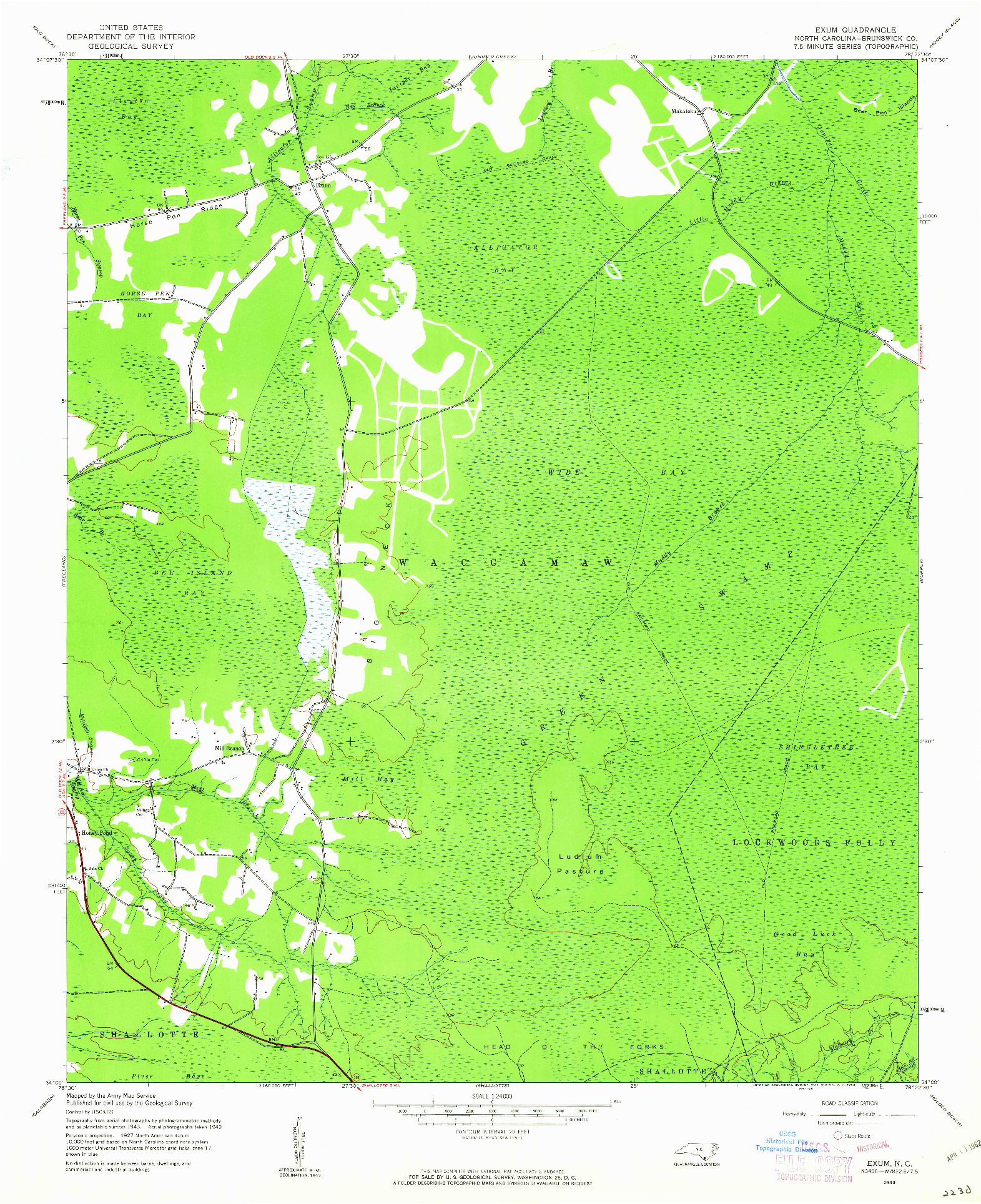 USGS 1:24000-SCALE QUADRANGLE FOR EXUM, NC 1943