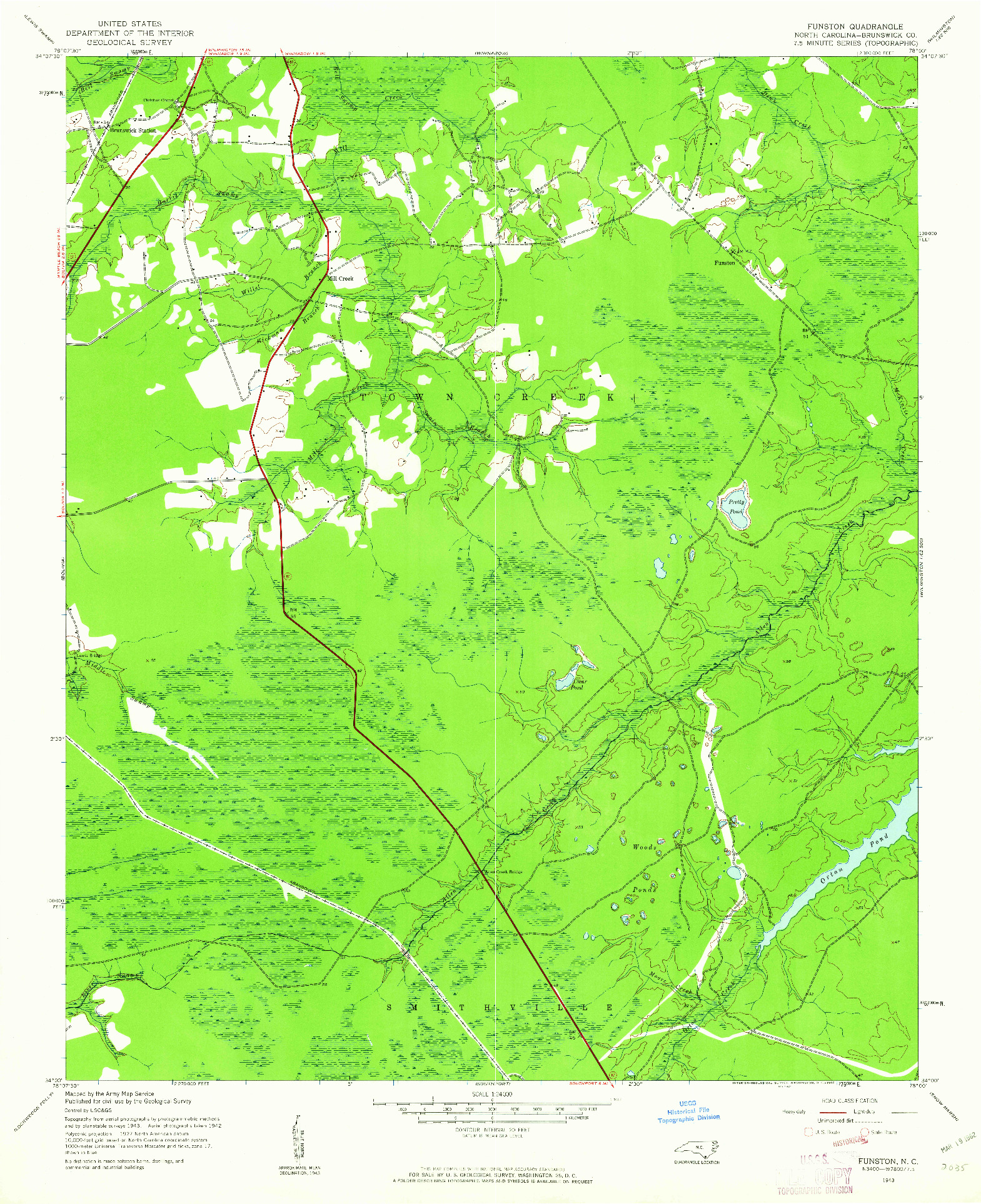 USGS 1:24000-SCALE QUADRANGLE FOR FUNSTON, NC 1943