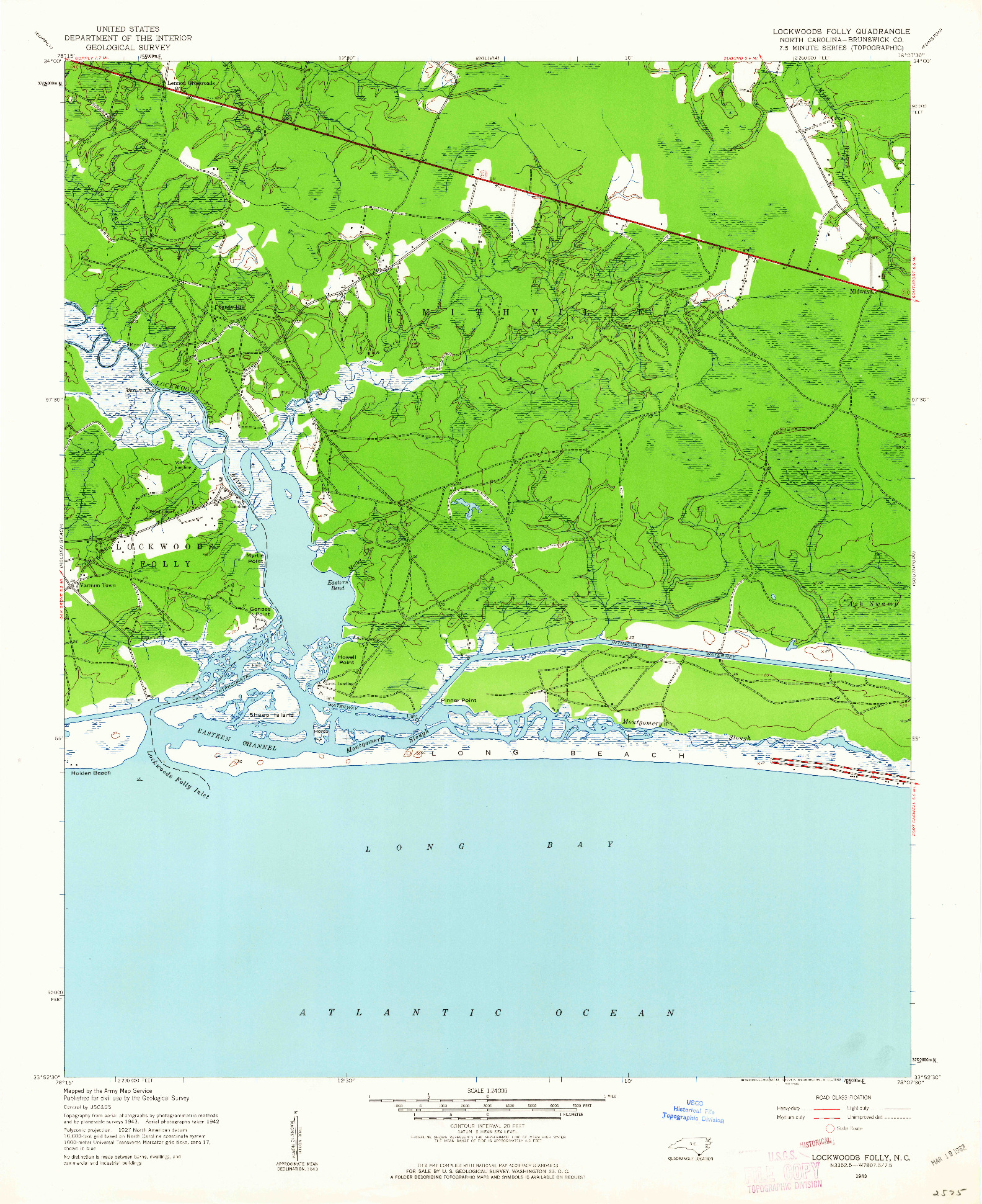 USGS 1:24000-SCALE QUADRANGLE FOR LOCKWOODS FOLLY, NC 1943