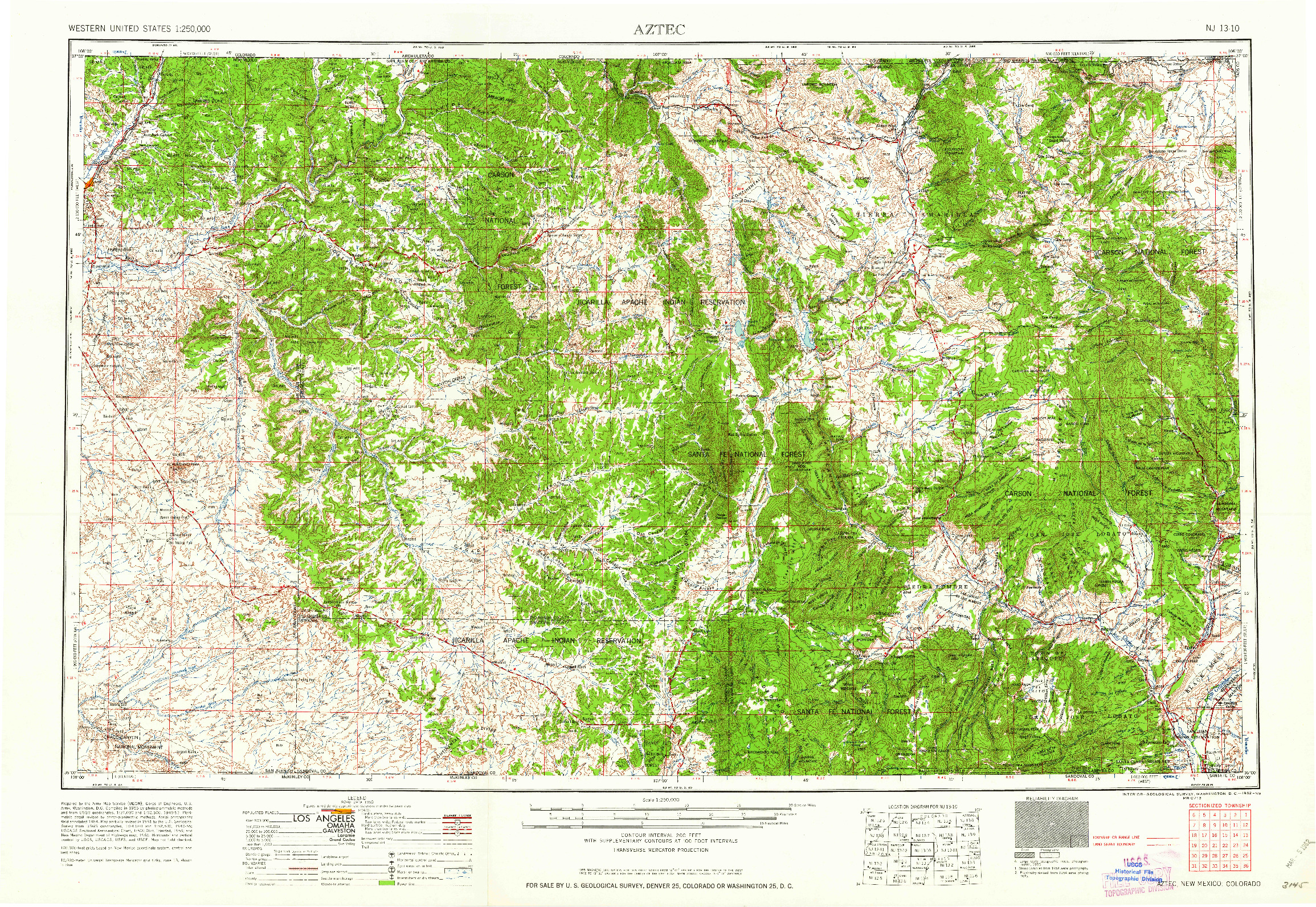 USGS 1:250000-SCALE QUADRANGLE FOR AZTEC, NM 1962