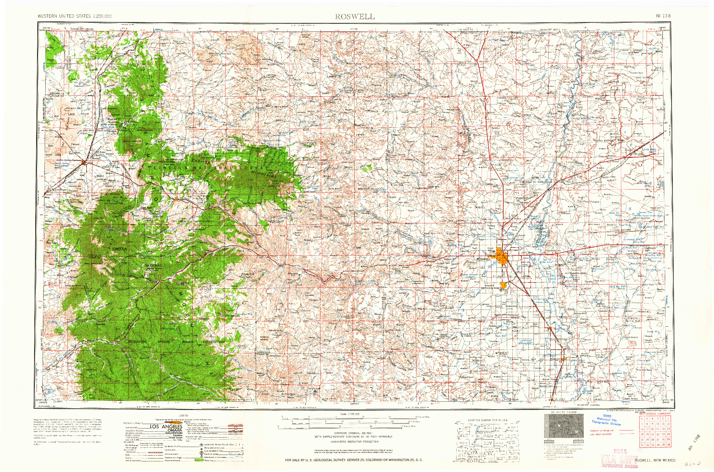 USGS 1:250000-SCALE QUADRANGLE FOR ROSWELL, NM 1962