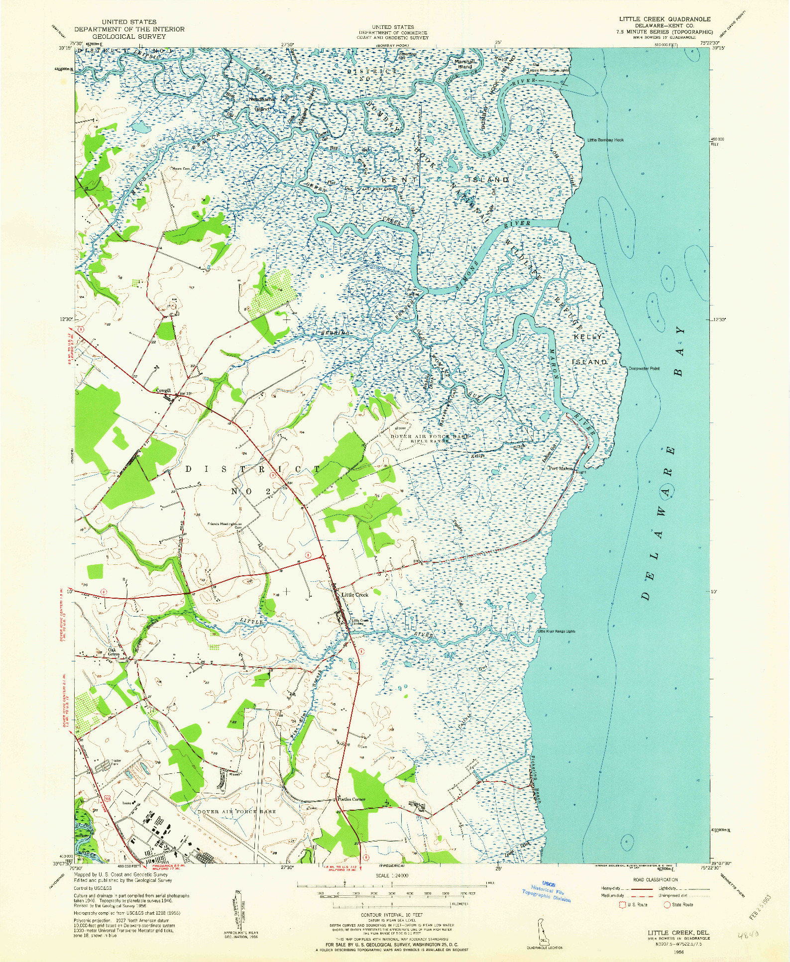 USGS 1:24000-SCALE QUADRANGLE FOR LITTLE CREEK, DE 1956