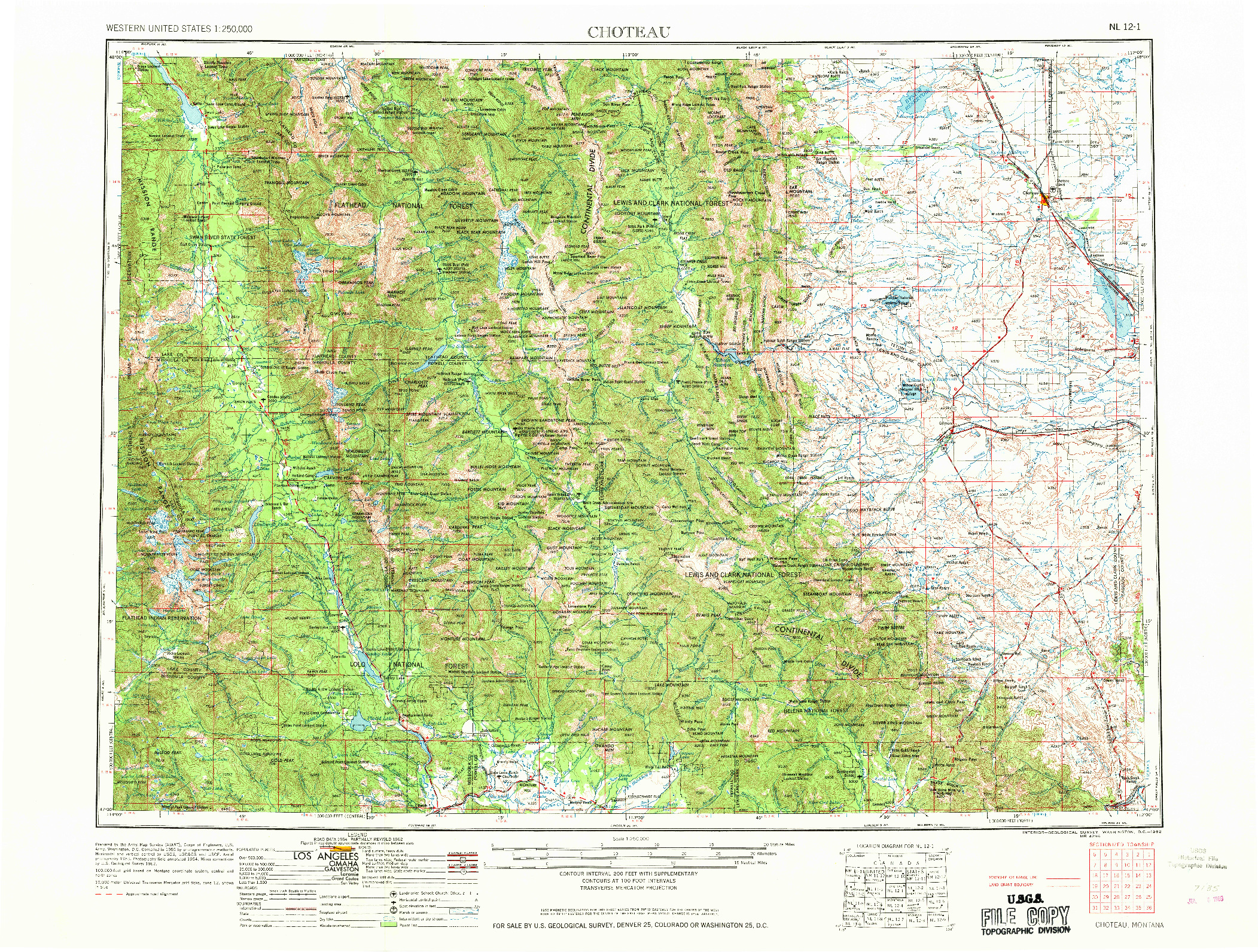 USGS 1:250000-SCALE QUADRANGLE FOR CHOTEAU, MT 1962
