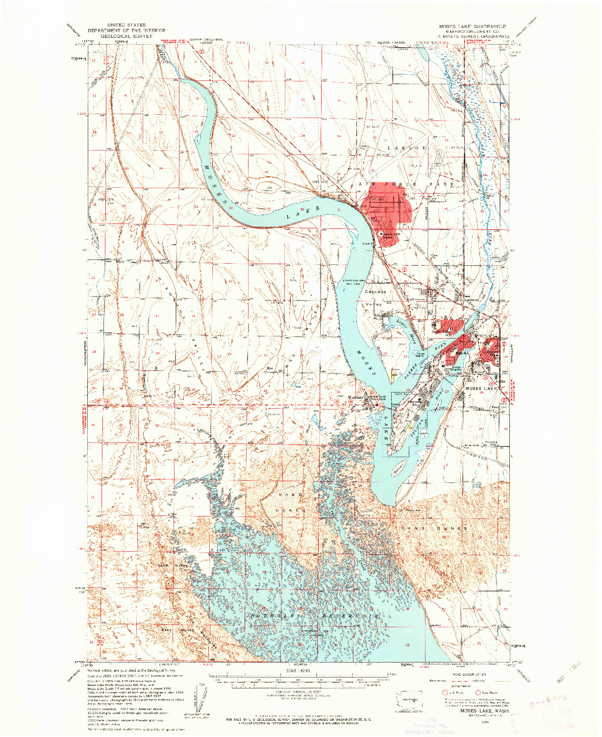 USGS 1:62500-SCALE QUADRANGLE FOR MOSES LAKE, WA 1956