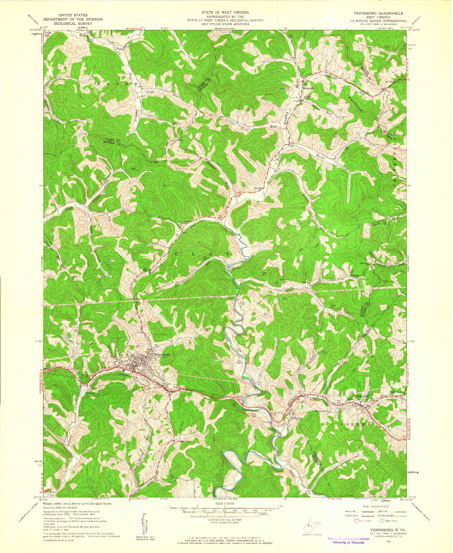 USGS 1:24000-SCALE QUADRANGLE FOR PENNSBORO, WV 1961