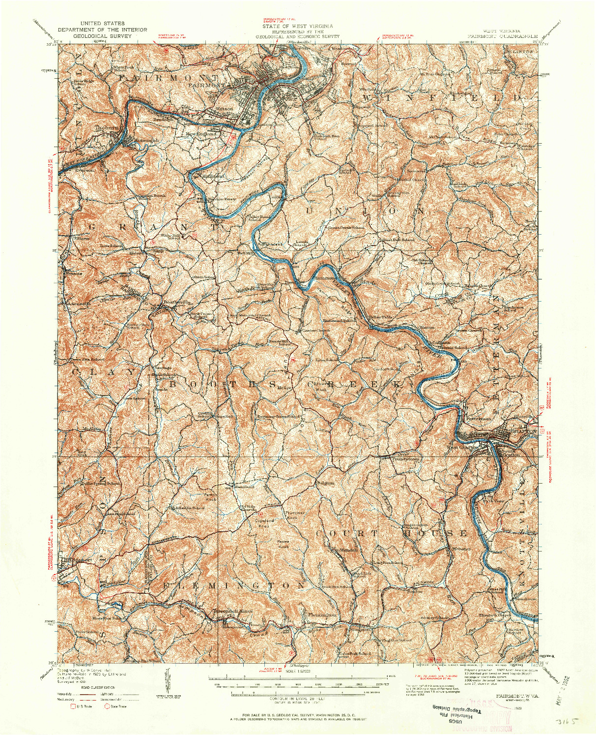 USGS 1:62500-SCALE QUADRANGLE FOR FAIRMONT, WV 1923