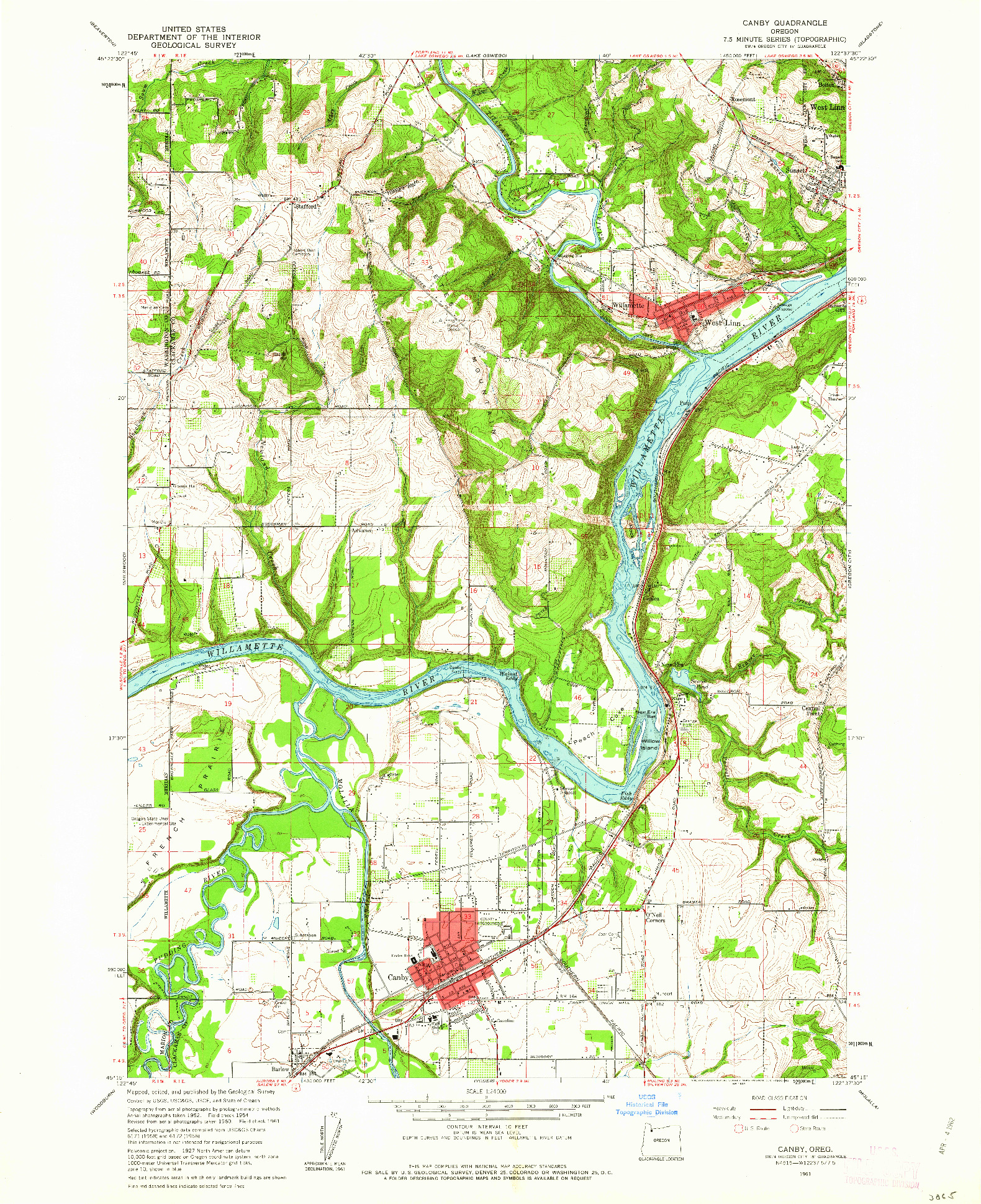 USGS 1:24000-SCALE QUADRANGLE FOR CANBY, OR 1961