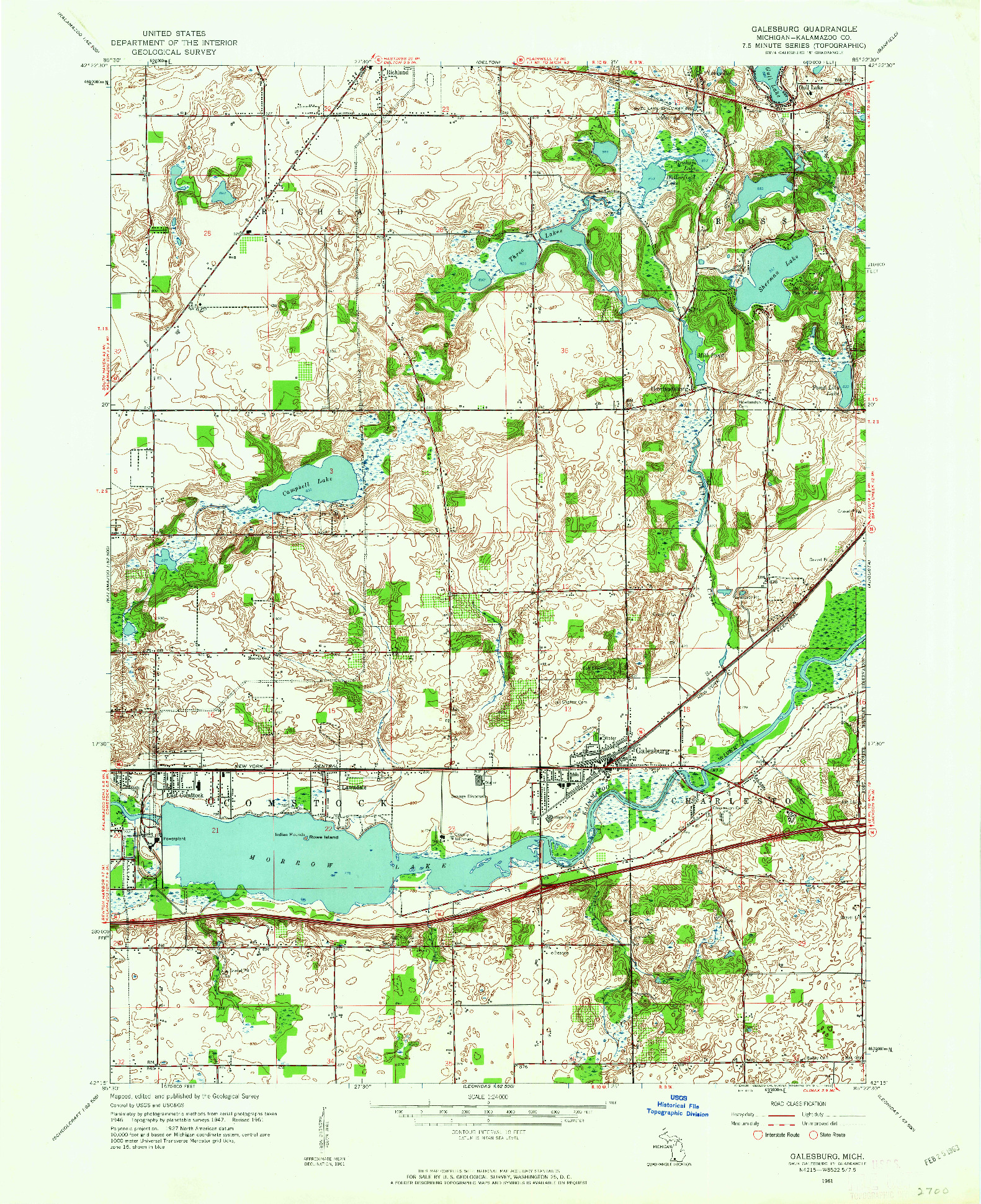 USGS 1:24000-SCALE QUADRANGLE FOR GALESBURG, MI 1961