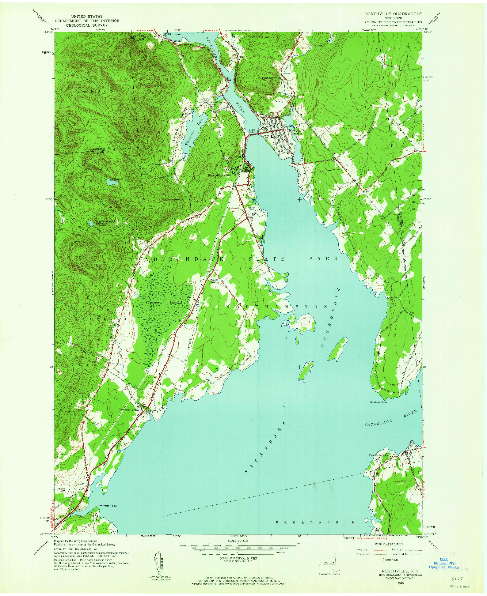 USGS 1:24000-SCALE QUADRANGLE FOR NORTHVILLE, NY 1945