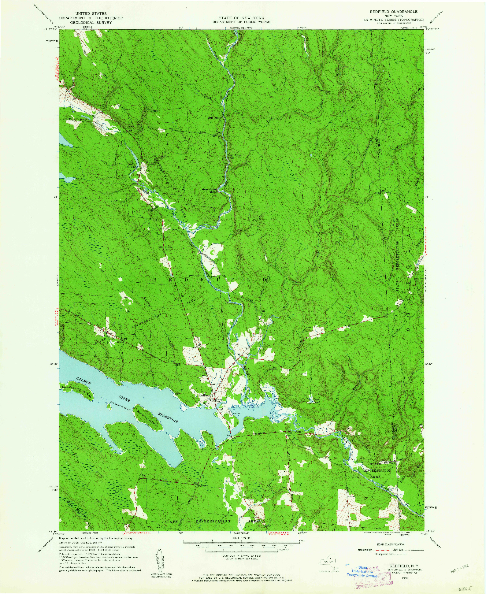 USGS 1:24000-SCALE QUADRANGLE FOR REDFIELD, NY 1960