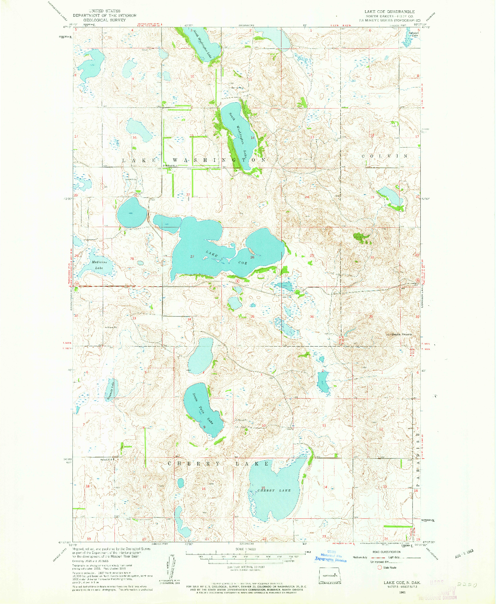 USGS 1:24000-SCALE QUADRANGLE FOR LAKE COE, ND 1961