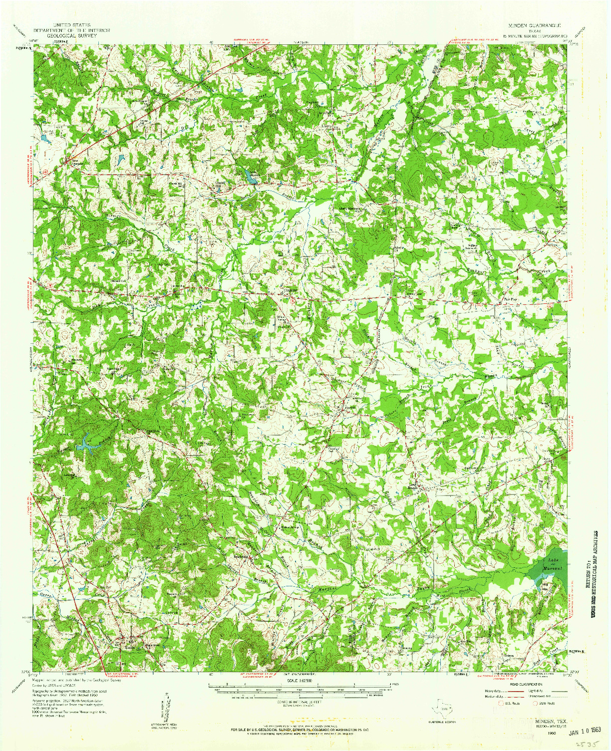 USGS 1:62500-SCALE QUADRANGLE FOR MINDEN, TX 1960