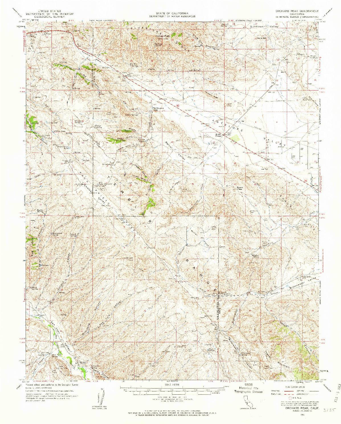 USGS 1:62500-SCALE QUADRANGLE FOR ORCHARD PEAK, CA 1961