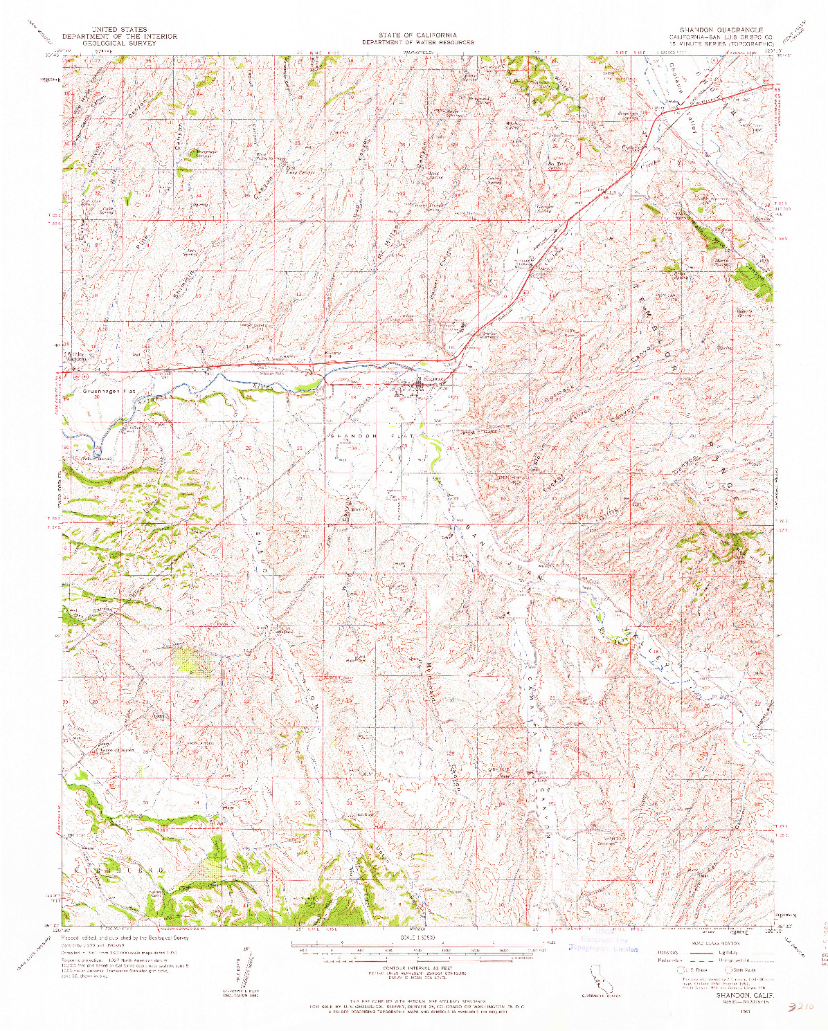 USGS 1:62500-SCALE QUADRANGLE FOR SHANDON, CA 1961