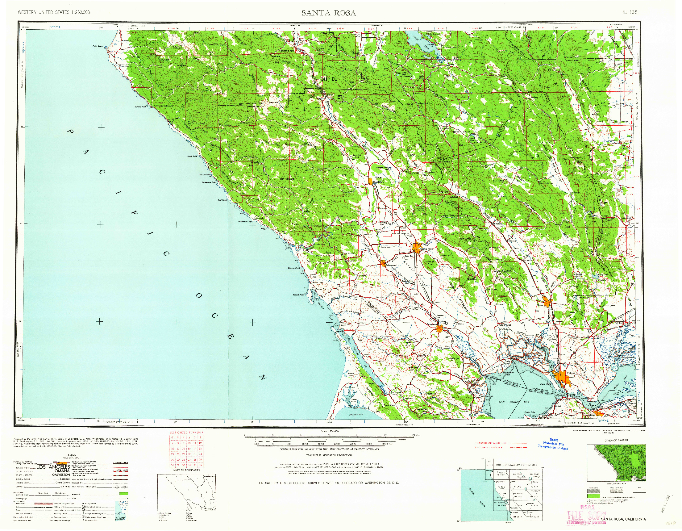 USGS 1:250000-SCALE QUADRANGLE FOR SANTA ROSA, CA 1962