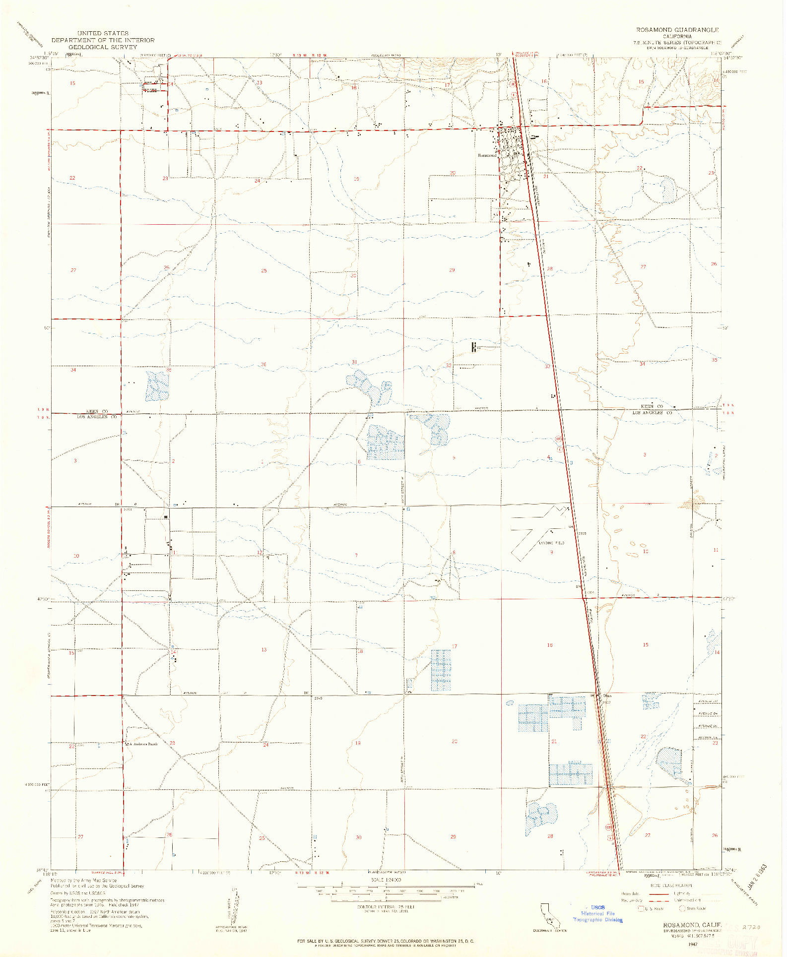 USGS 1:24000-SCALE QUADRANGLE FOR ROSAMOND, CA 1947