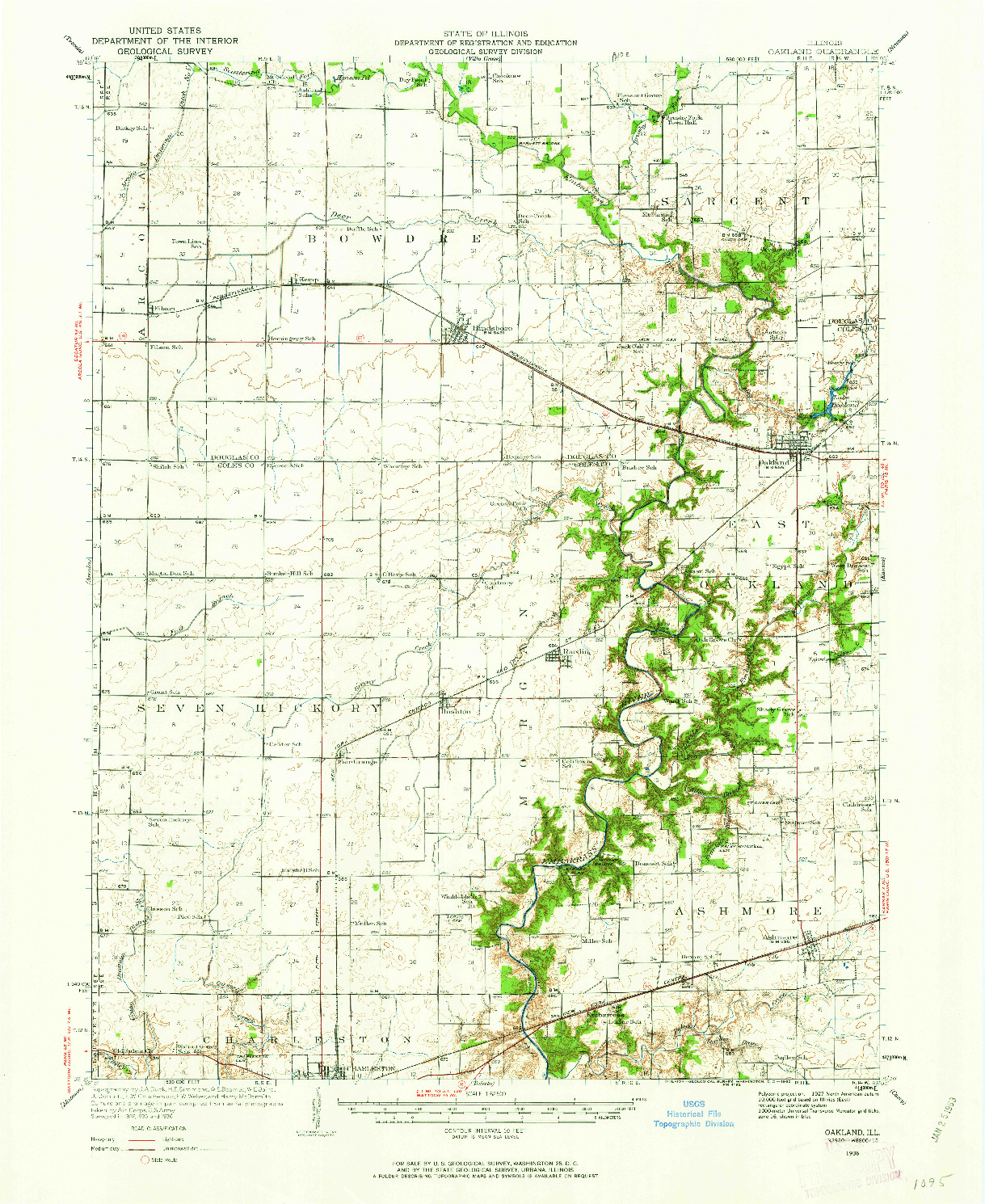 USGS 1:62500-SCALE QUADRANGLE FOR OAKLAND, IL 1936