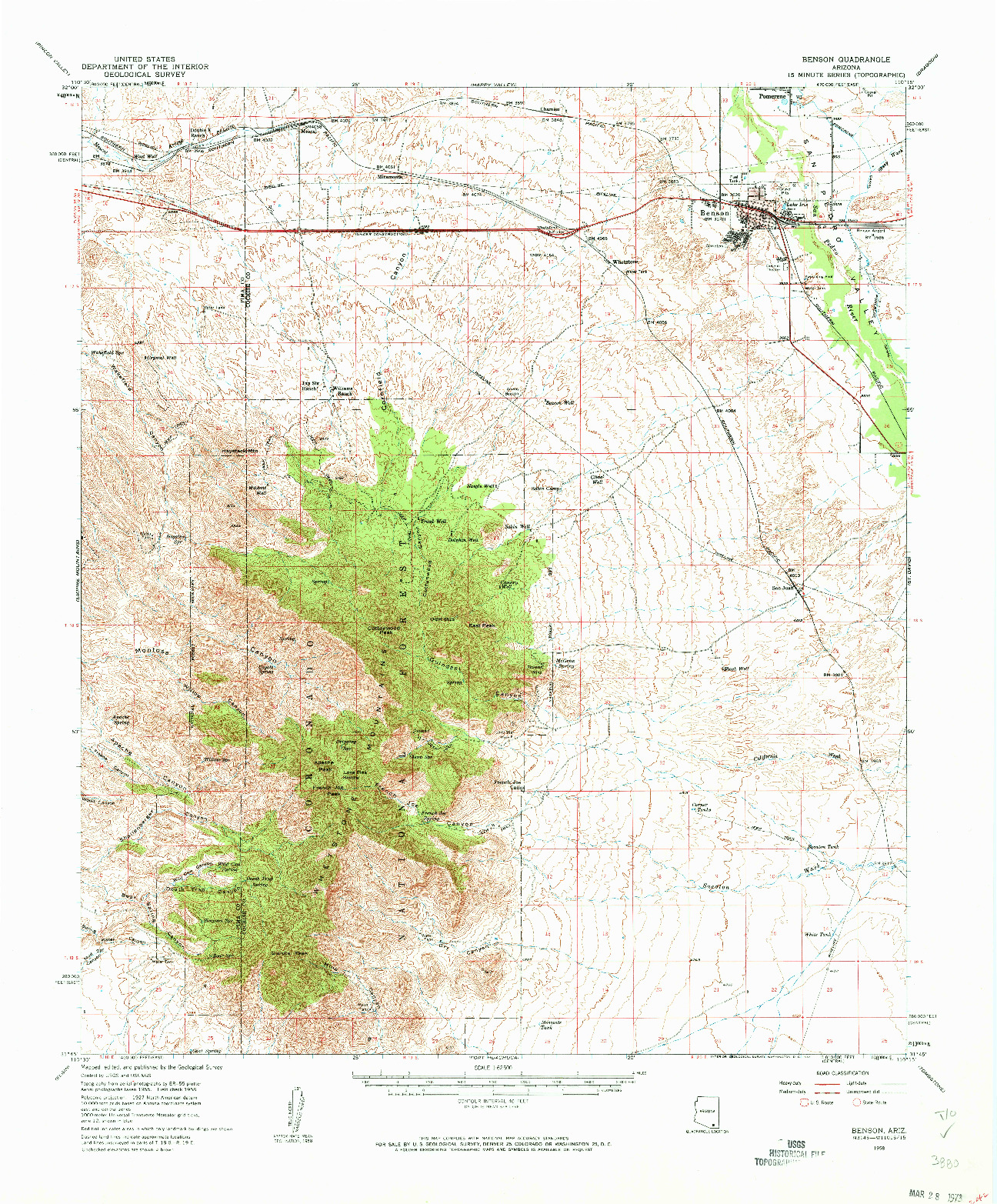 USGS 1:62500-SCALE QUADRANGLE FOR BENSON, AZ 1958